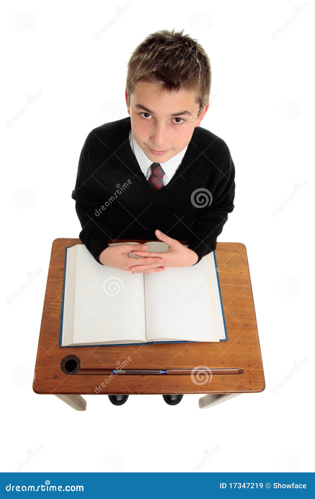 School Boy Sitting at School Desk Stock Image Image of homework