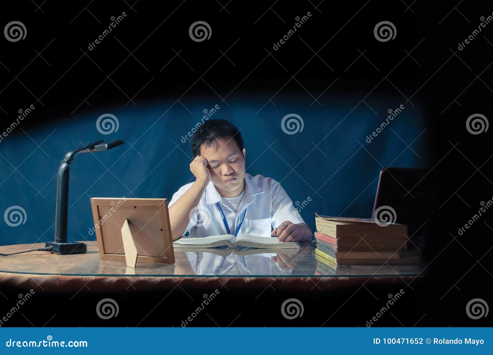 Student Falling Asleep While Studying At A Desk Office Room Shot