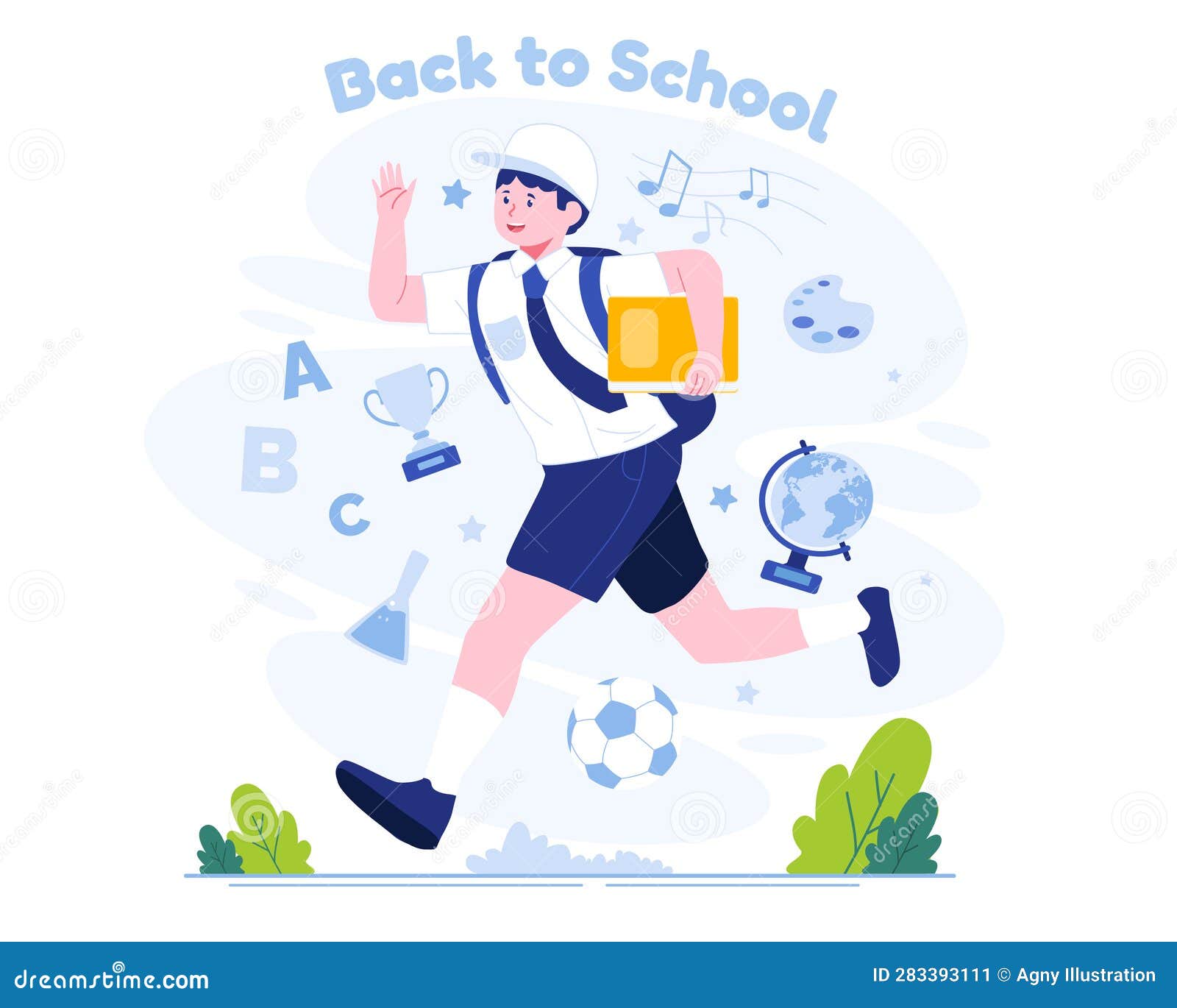 A School Boy in Uniform with a Backpack Running Happily Back To School