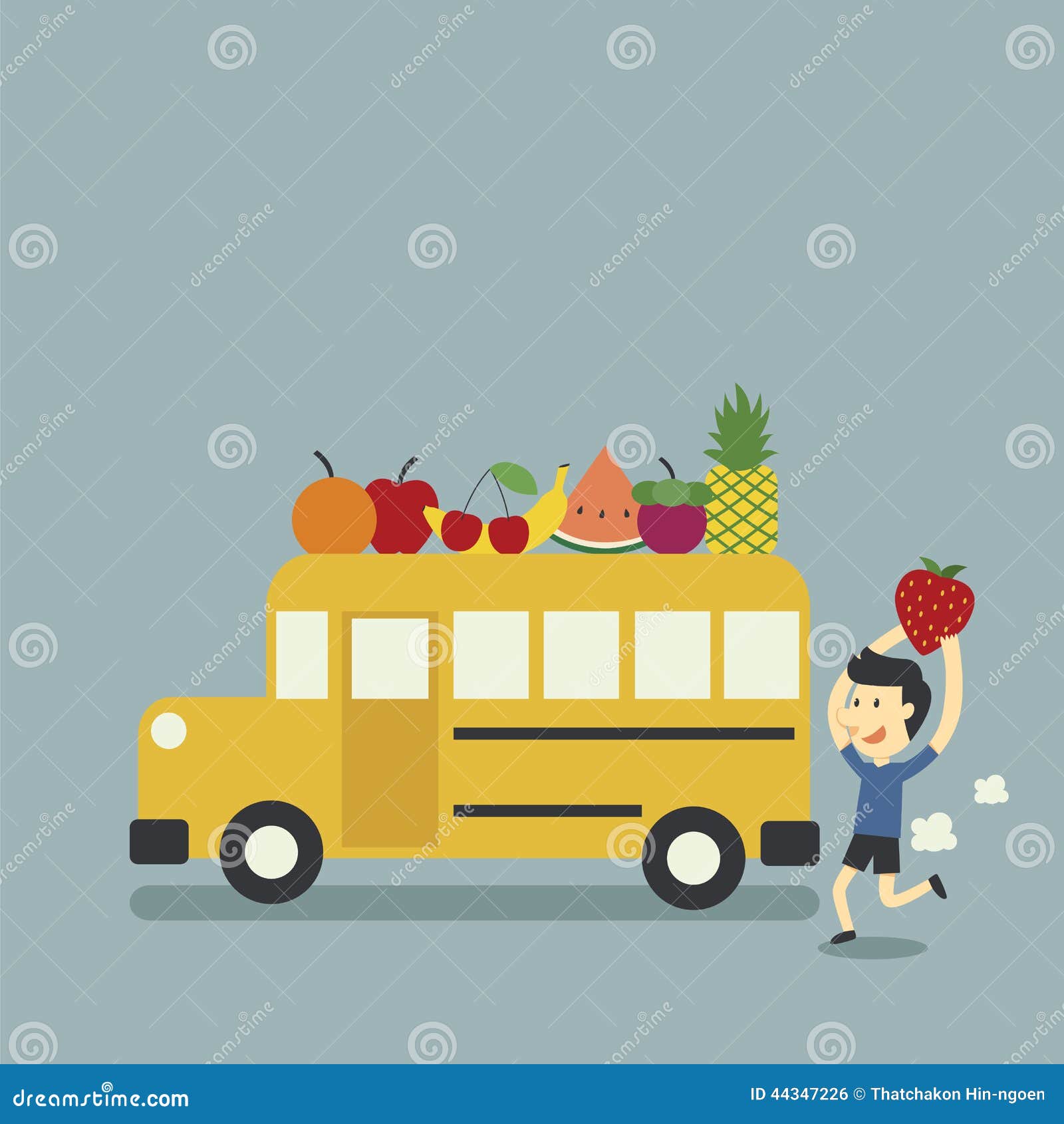 school bus and fruit