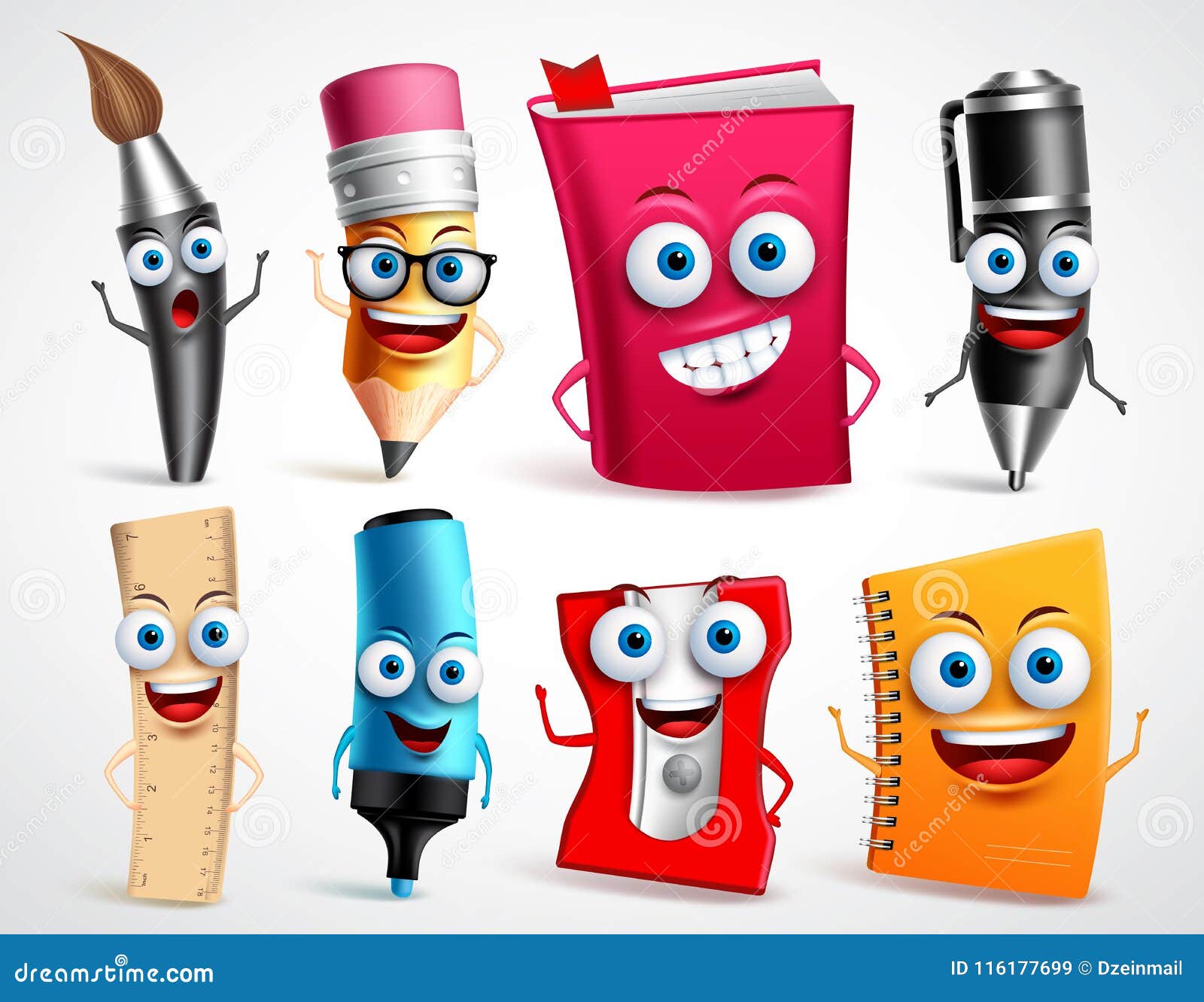 school characters   set. education items 3d cartoon mascots
