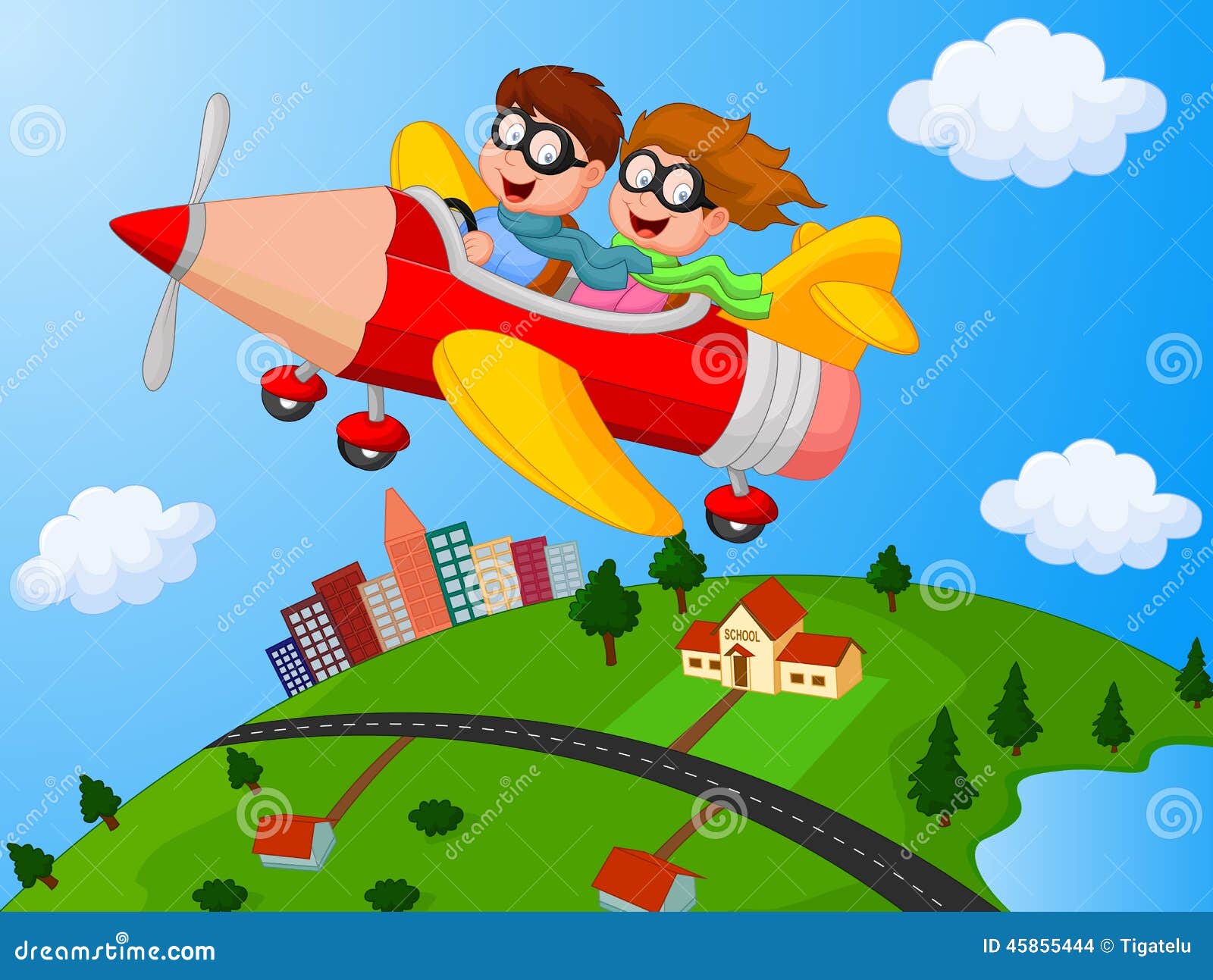 School Children Cartoon Enjoying Airplane Pencil Stock Vector -  Illustration of character, playing: 45855444