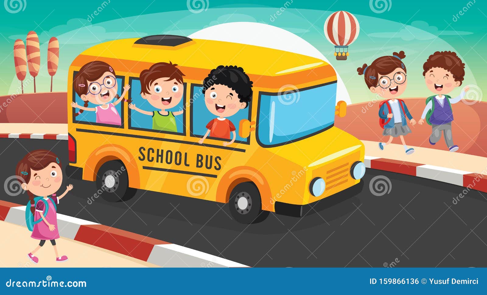 School Children are Going To School by Bus Stock Vector - Illustration of  graduation, jumping: 159866136