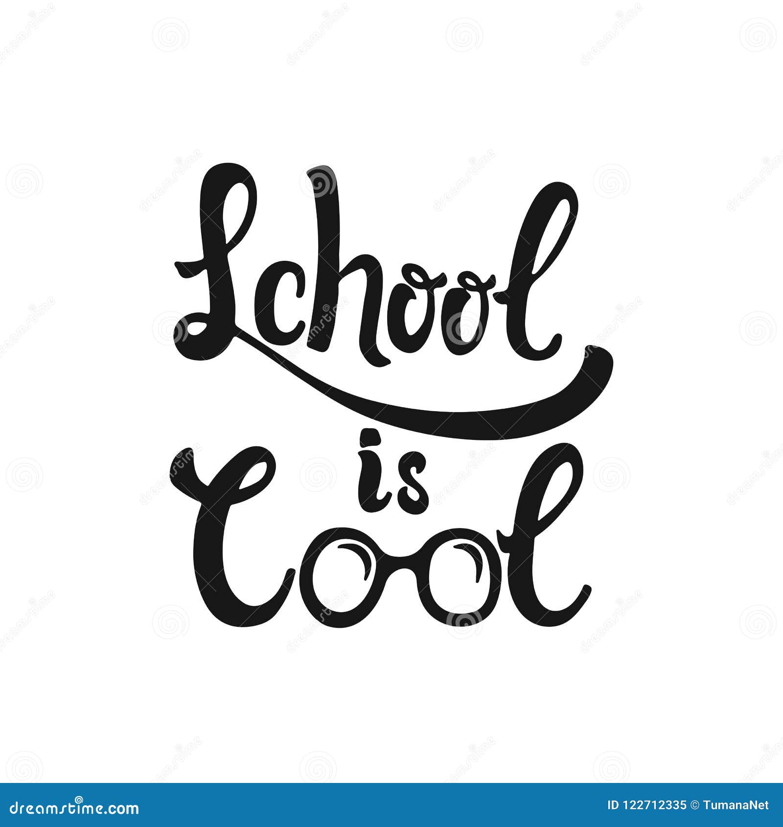 school is cool - hand drawn learning positive lettering phrase  on the white background. fun brush ink 