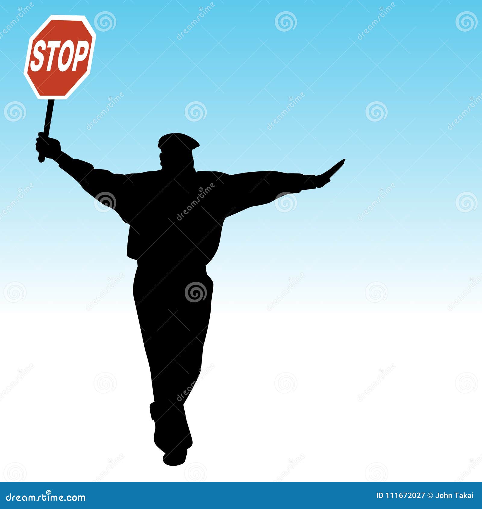 School Crossing Guard Silhouette Holding Sign Stock Vector