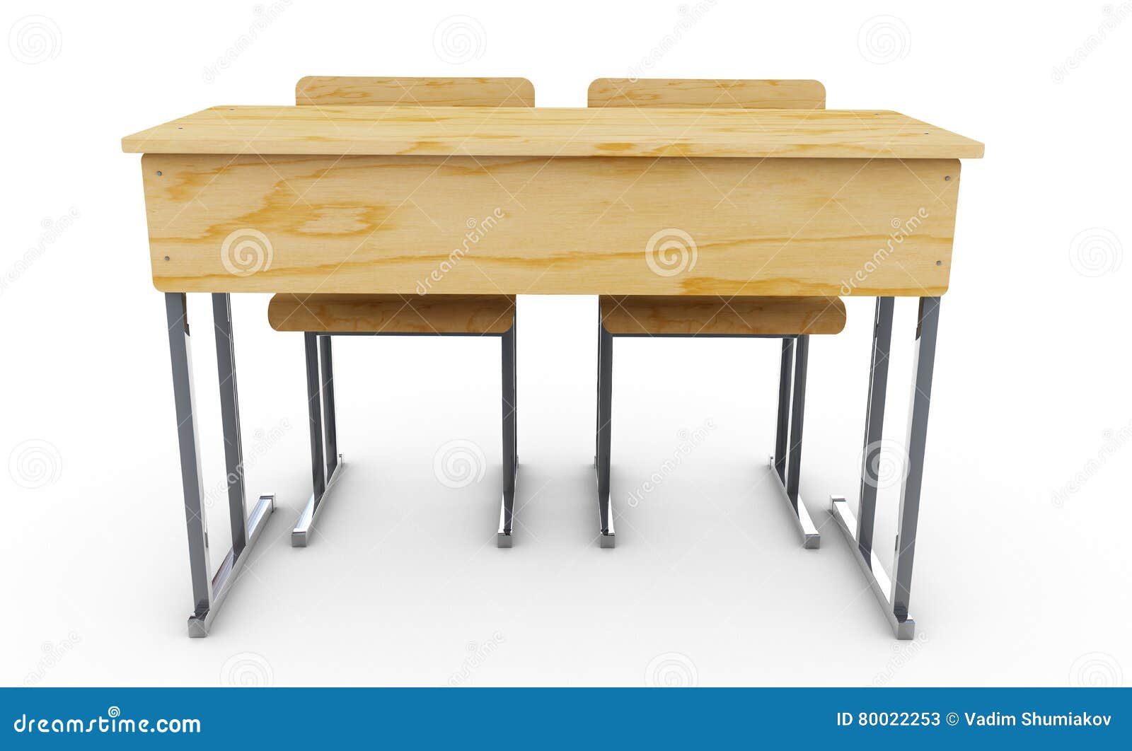 School Desk And Chairs Front On White Background 3d Re Stock