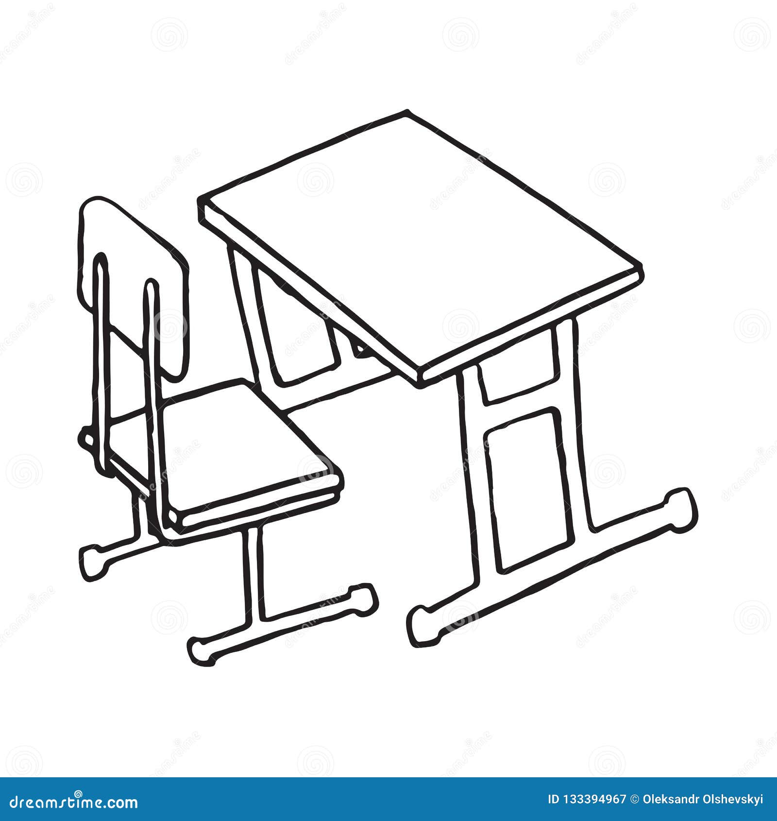 School Desk Isolated Hand Drawing Stock Vector Illustration Of