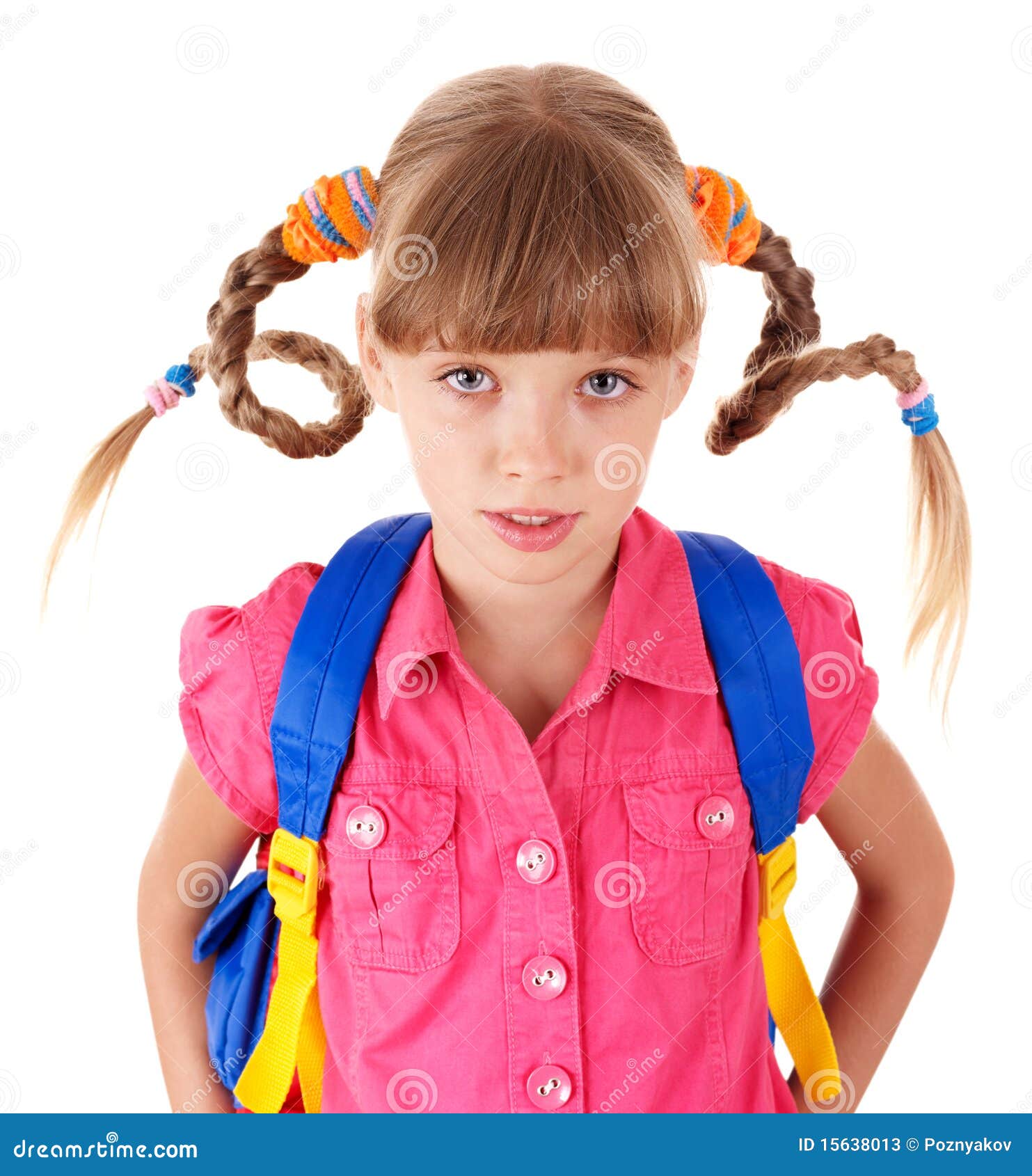 School girl with backpack. stock image. Image of cheerful 15638013