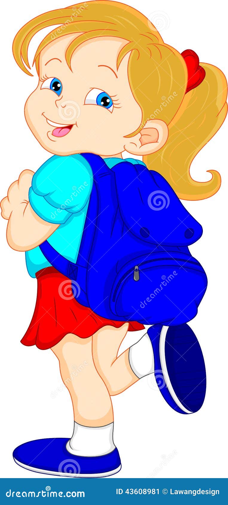 School girl with bag stock vector. Illustration of happy 43608981