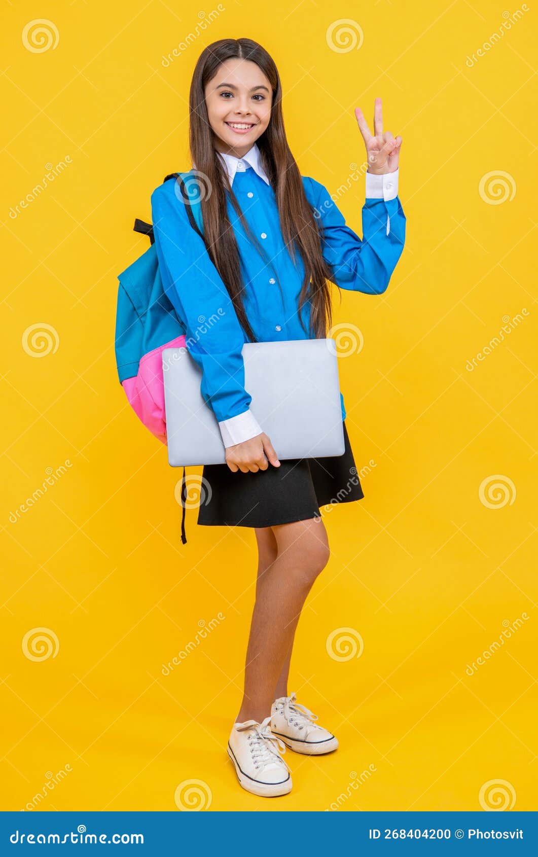 school girl has estudy education, peace. photo of school girl has estudy education with laptop