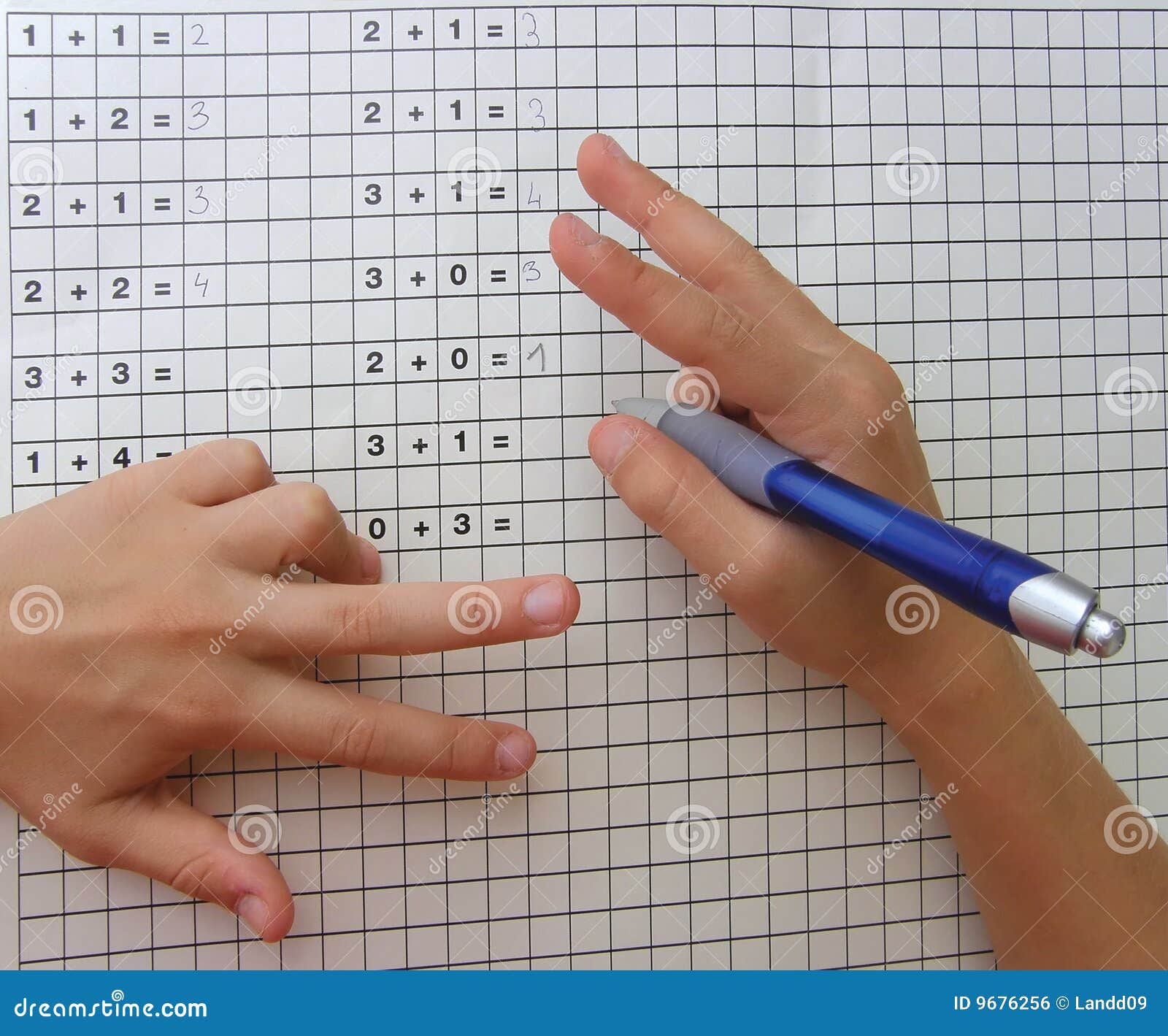 School Girl Learning Maths with Fingers Stock Photo Image of help