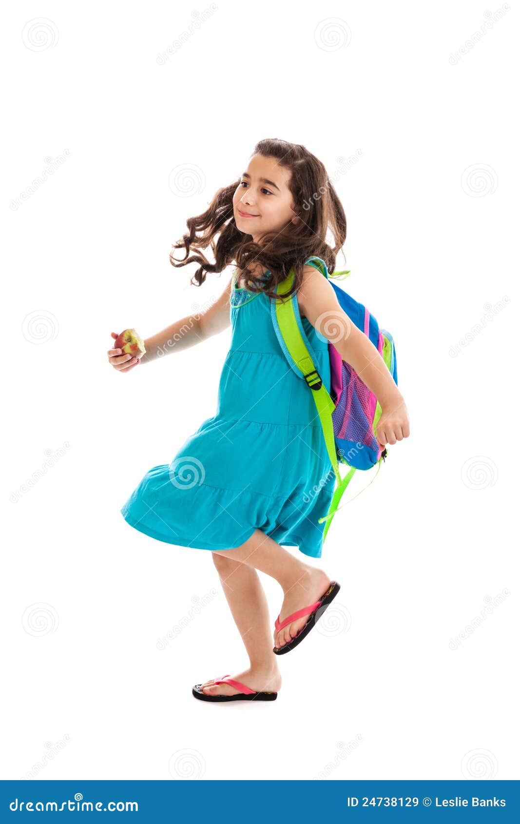 School Girl Walking Isolated on White Stock Image Image of body