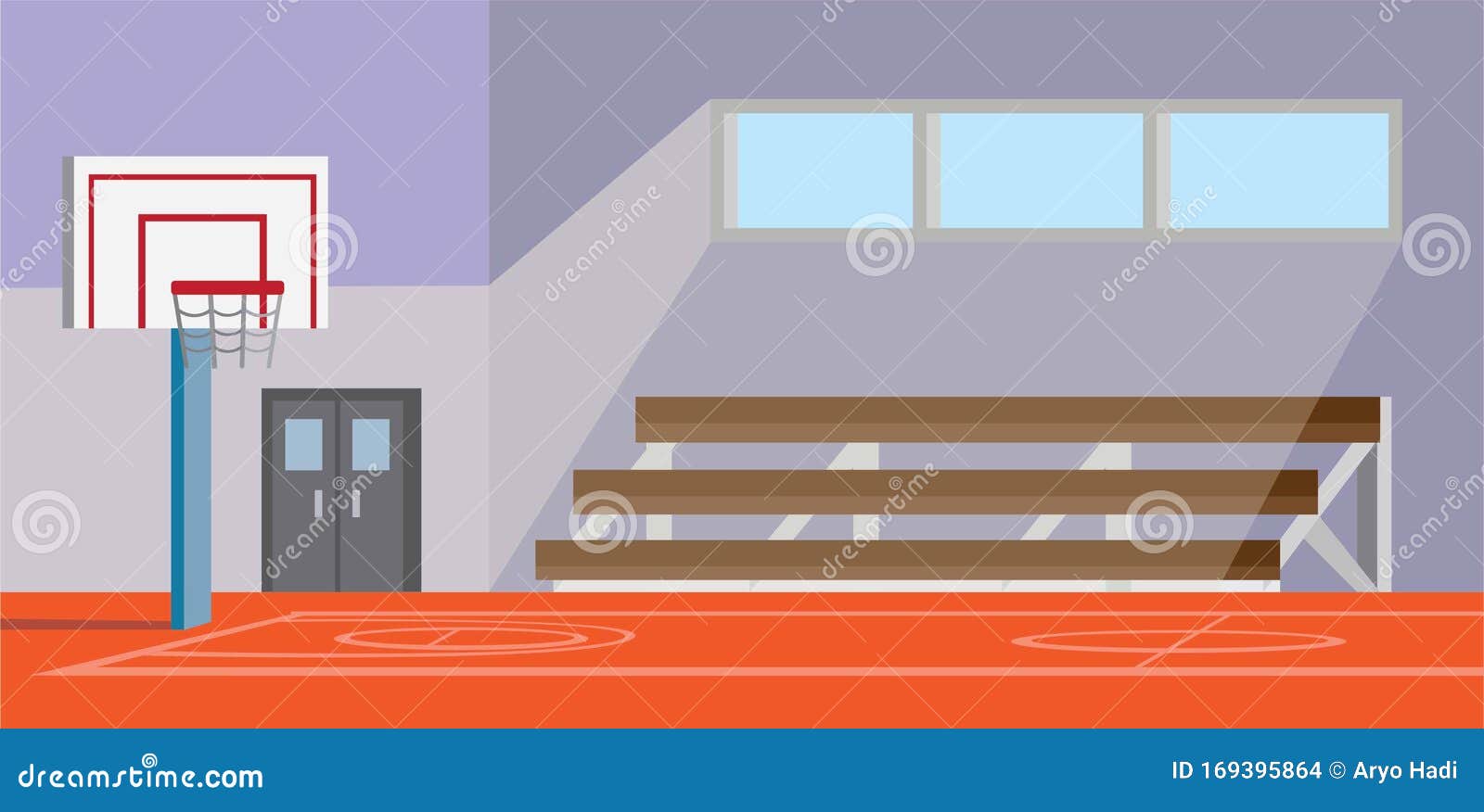 school gymnasium basketball court cartoon flat  