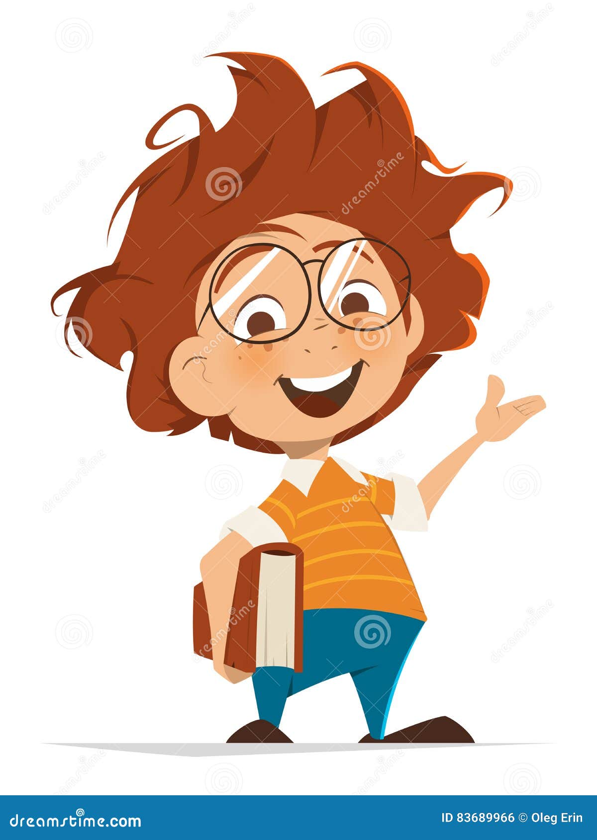 School Kid with Book and Glasses Pointing Hand Editorial Photo