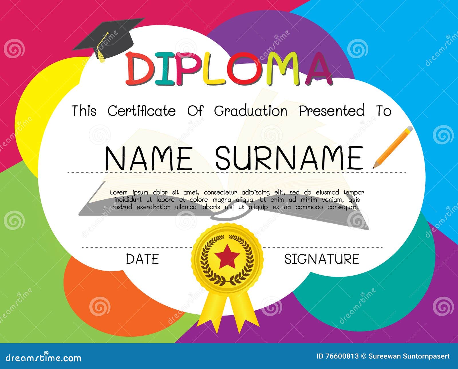 School Diploma Design With Computer Desk Top View Cartoon Vector