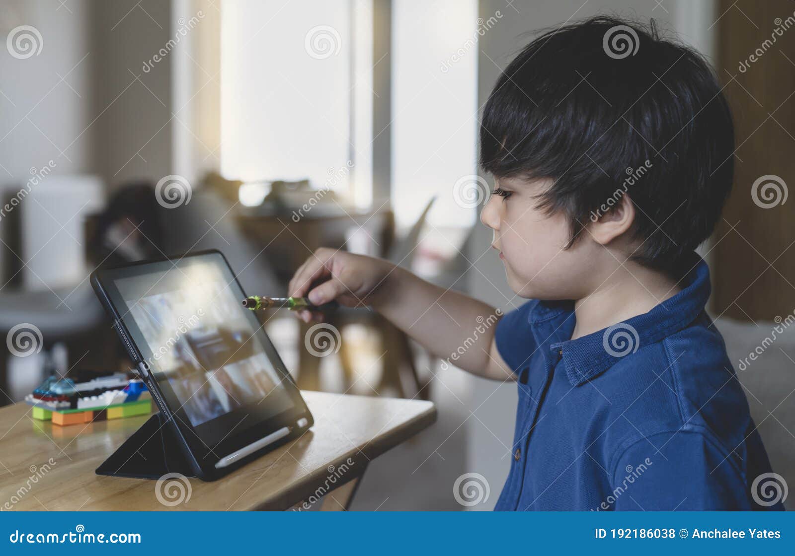 School Kid Using Tablet Taking With His Class Friends Child Showing