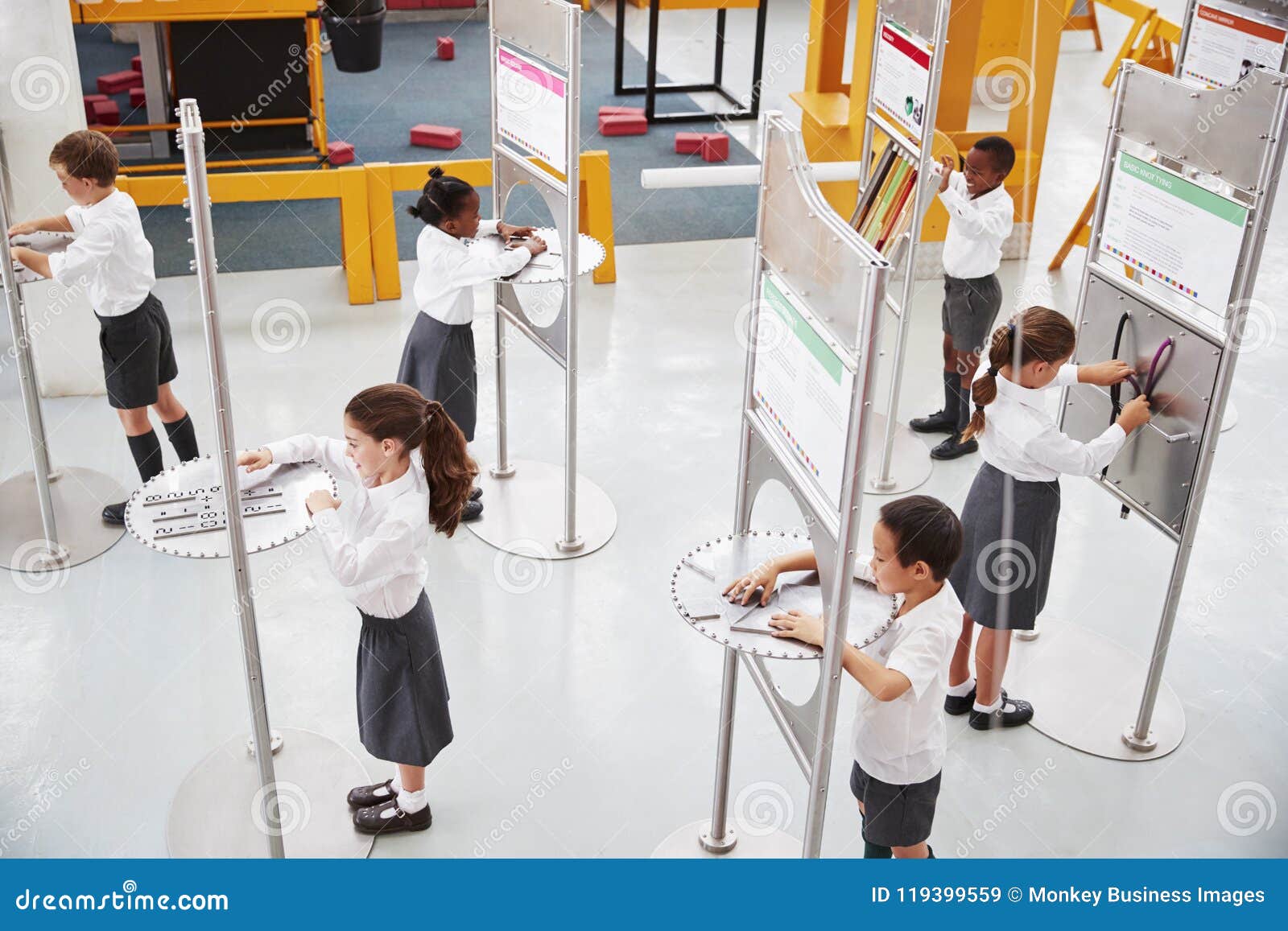 School Kids Doing Science Tests at a Science Centre Stock Image Image
