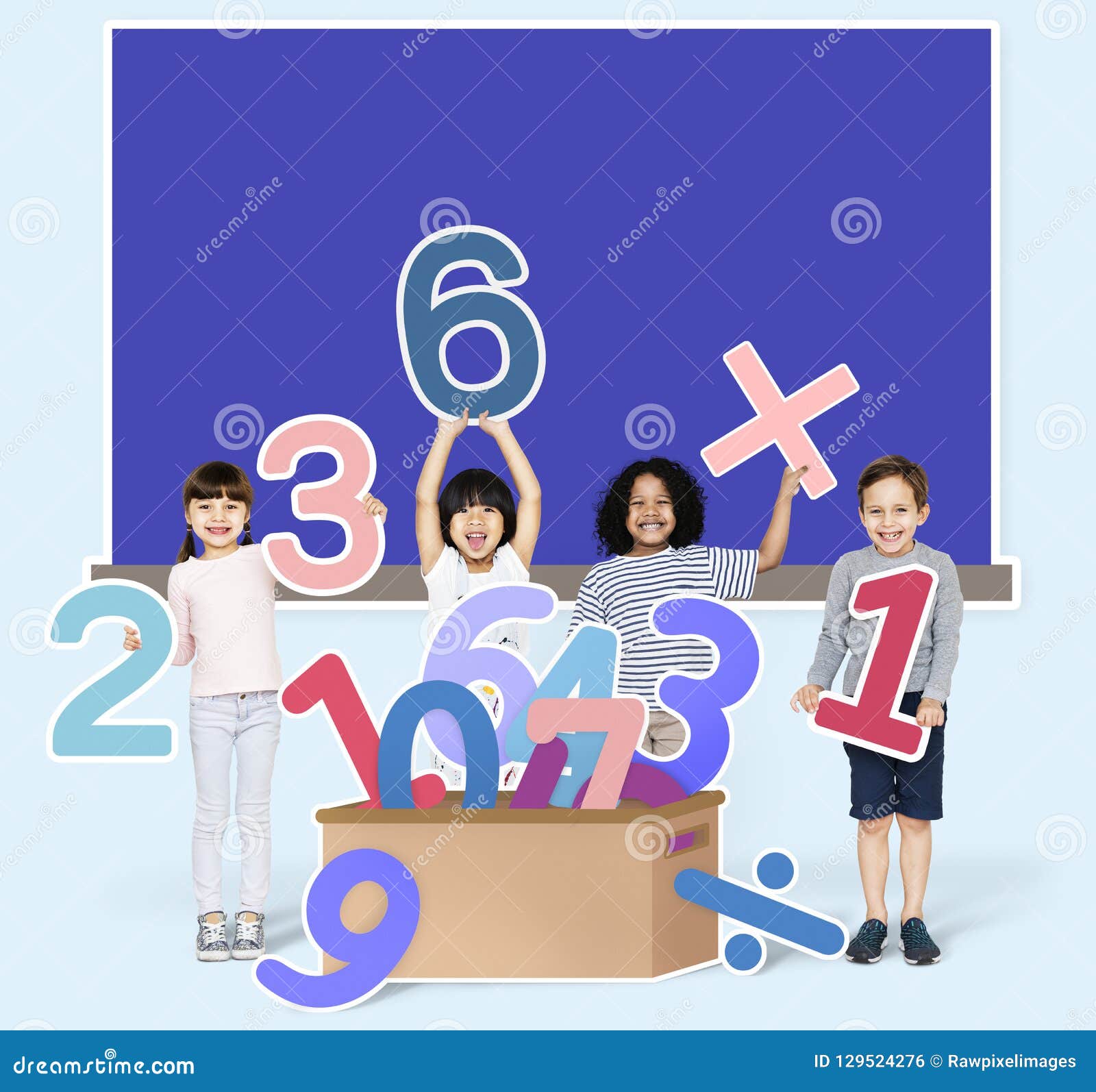 school kids learning mathematics with numbers