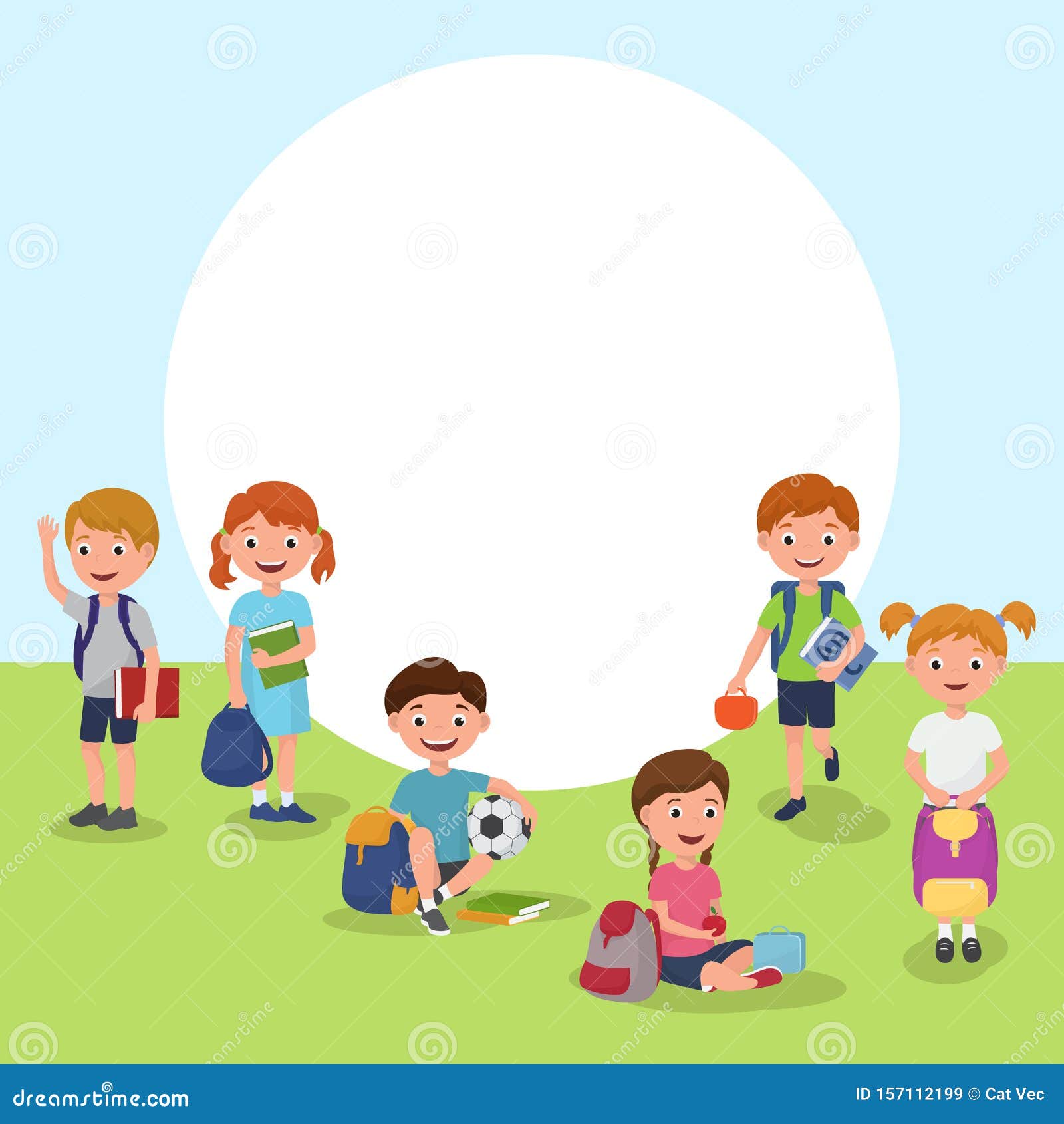 School Or Kindergarten Outdoor On Playground With Playing Kids Cartoon