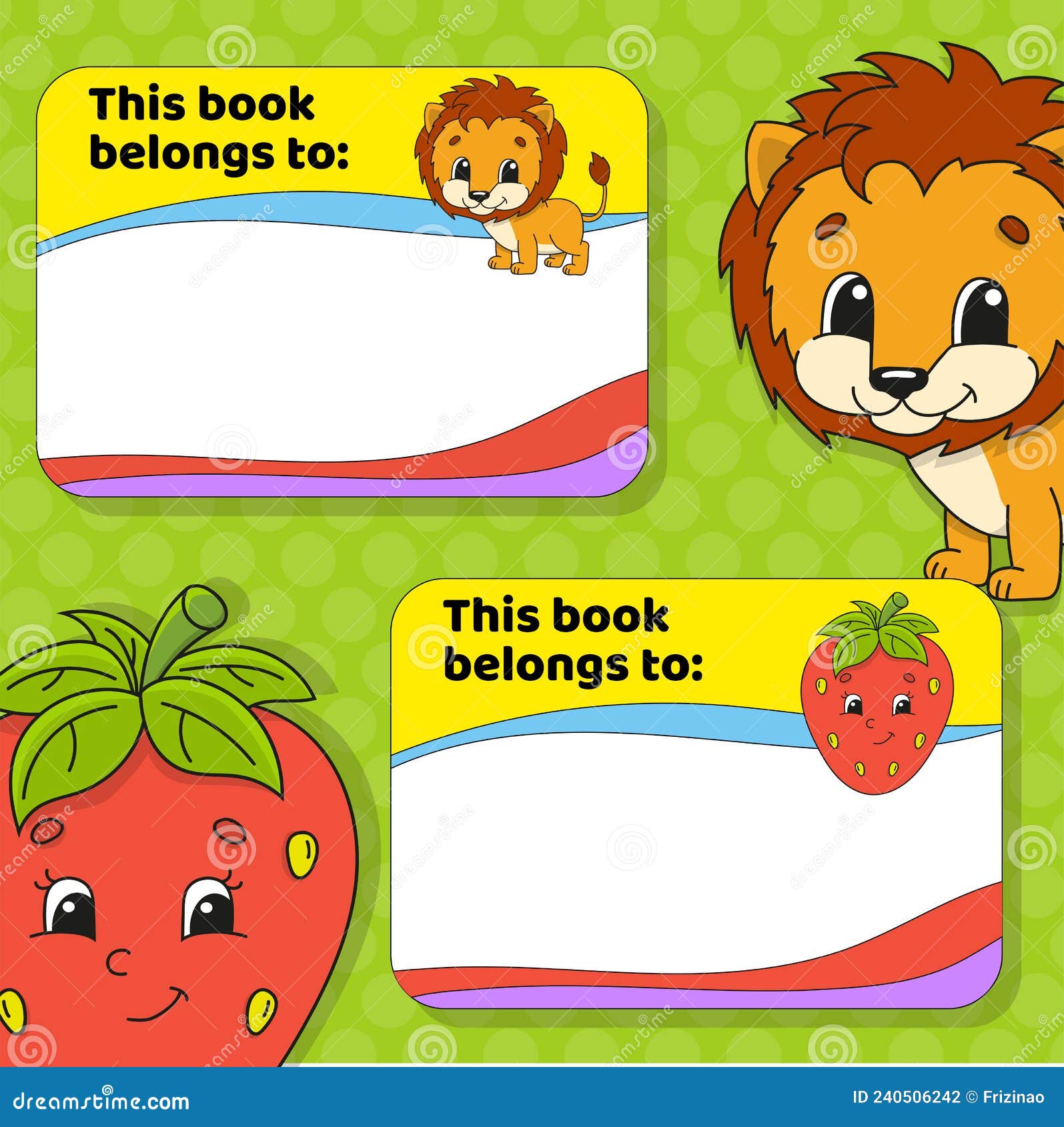School Labels for Books and Notebooks. Bright Stickers. Rectangular