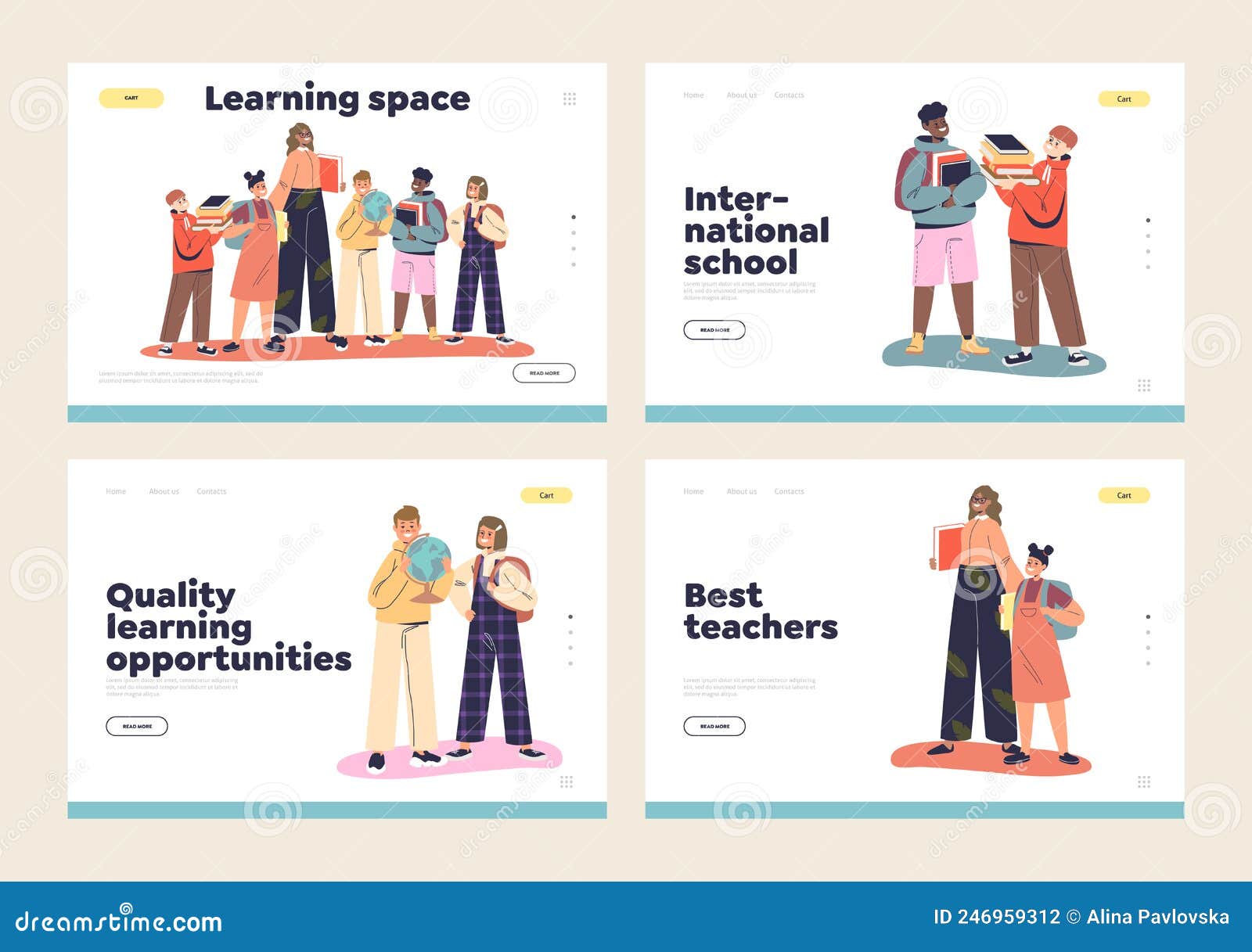 School Learning Opportunities And Teacher Landing Pages Set With Happy