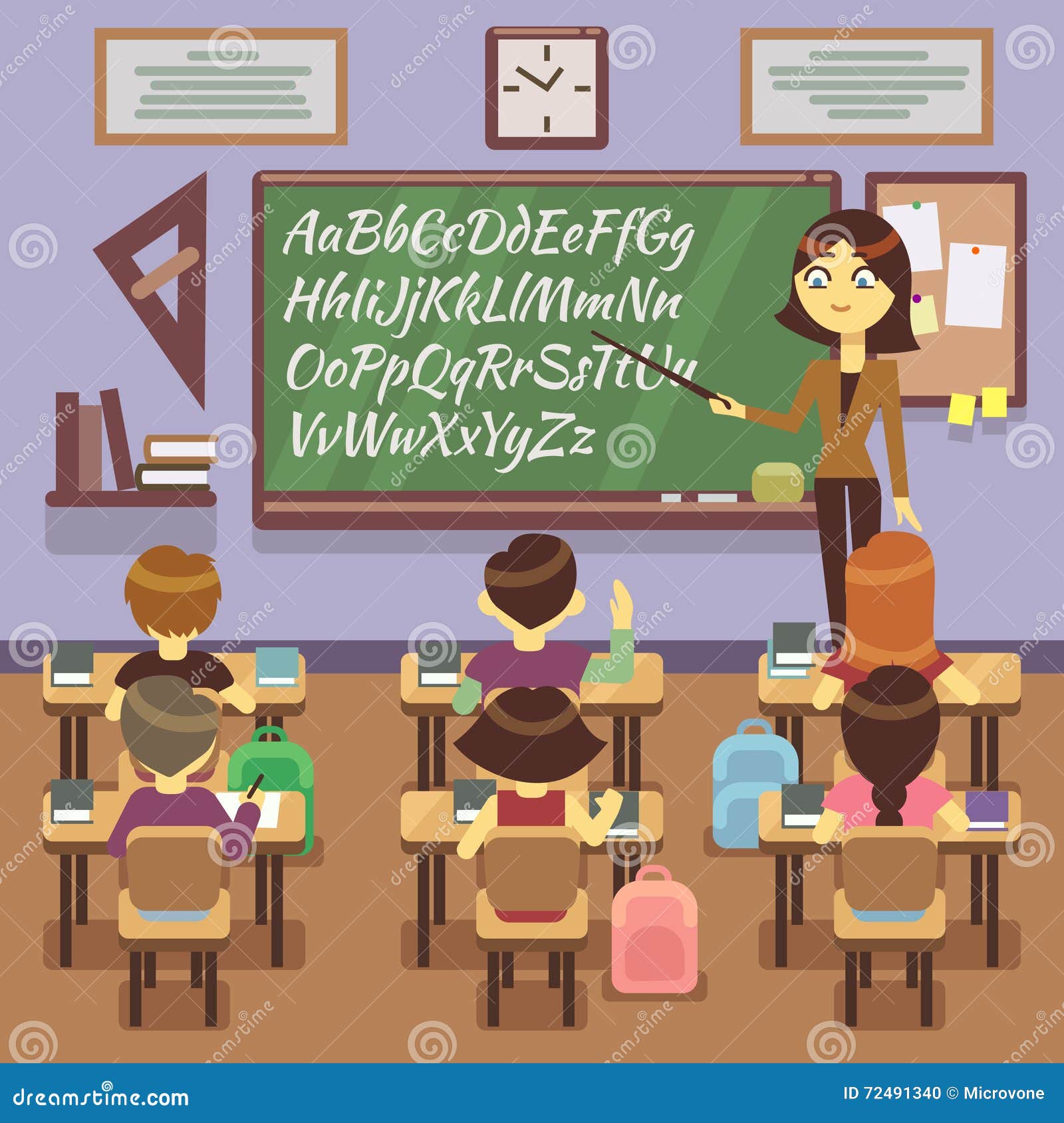 school lesson classroom child pupils teachers vector flat illustration student teacher study 72491340