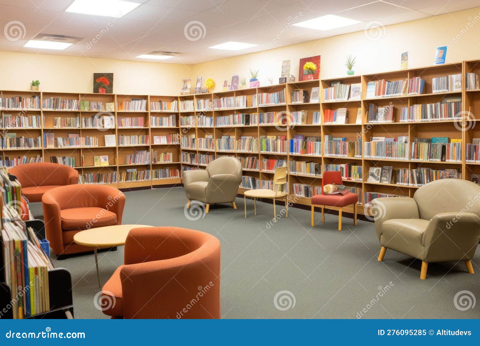 School Library, Filled with Books and Comfy Chairs for Students To Read