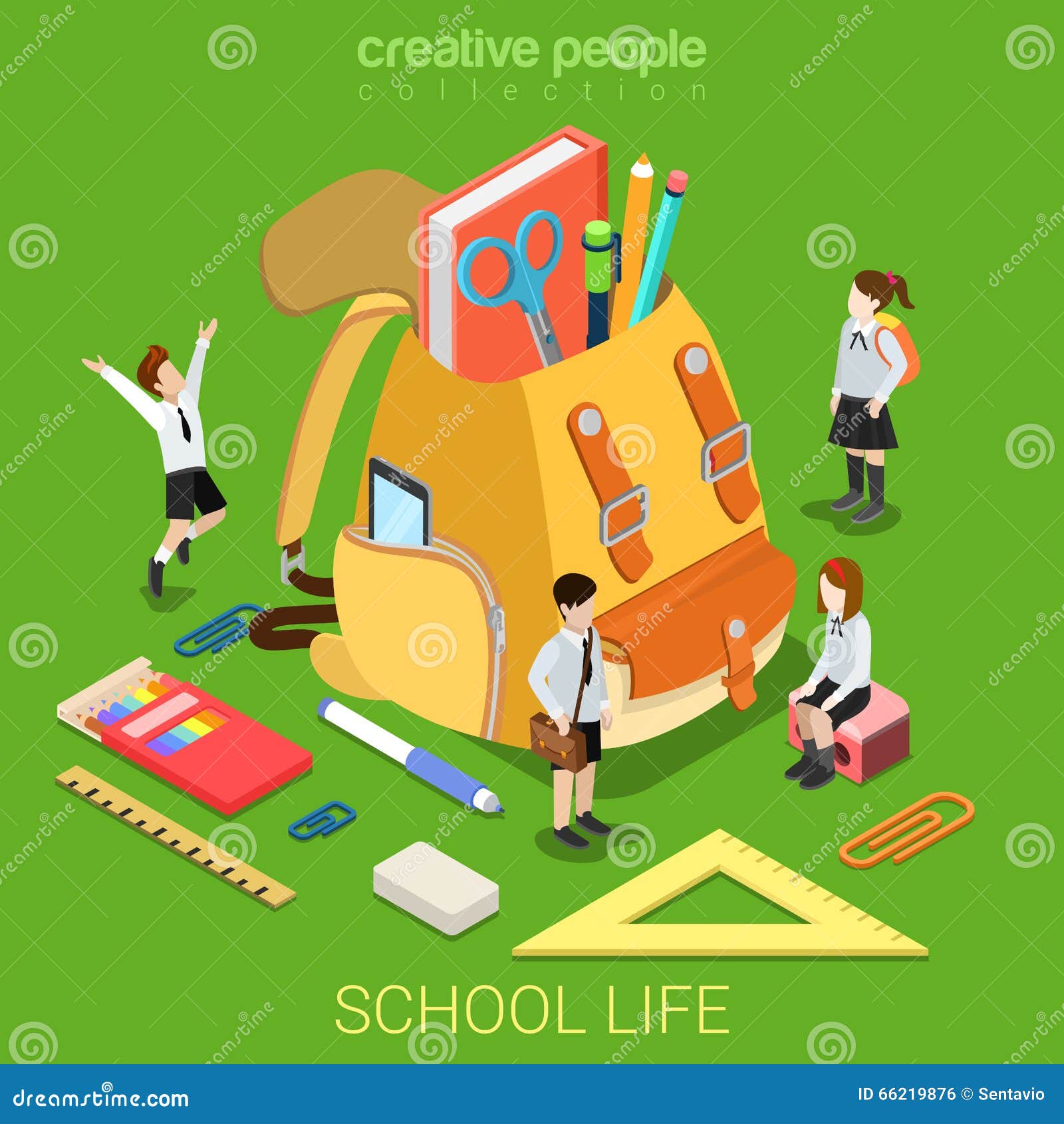 school life education accessory flat 3d isometric 