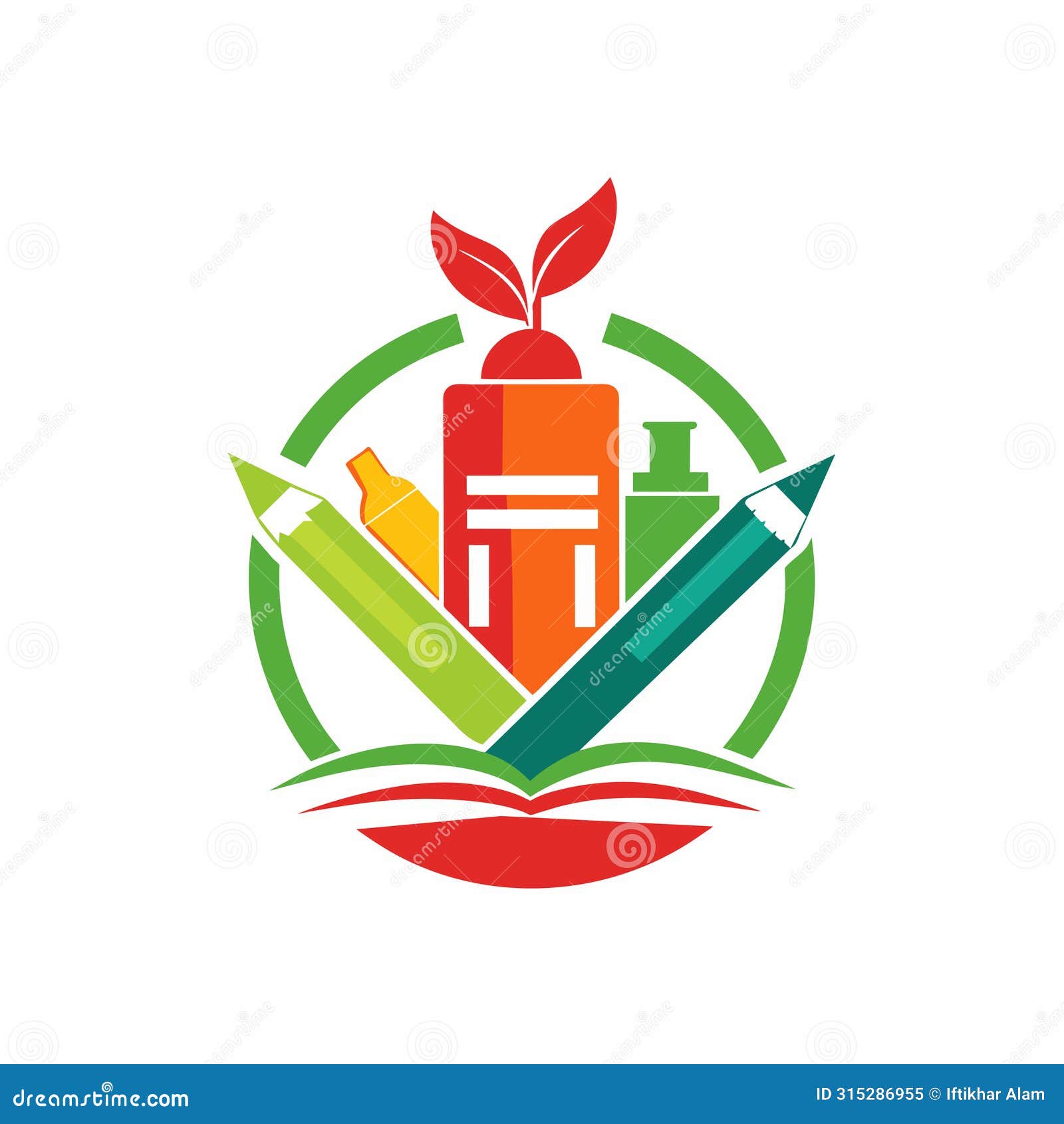 School Logo Design Featuring Pencils and Books, Develop a Minimalist