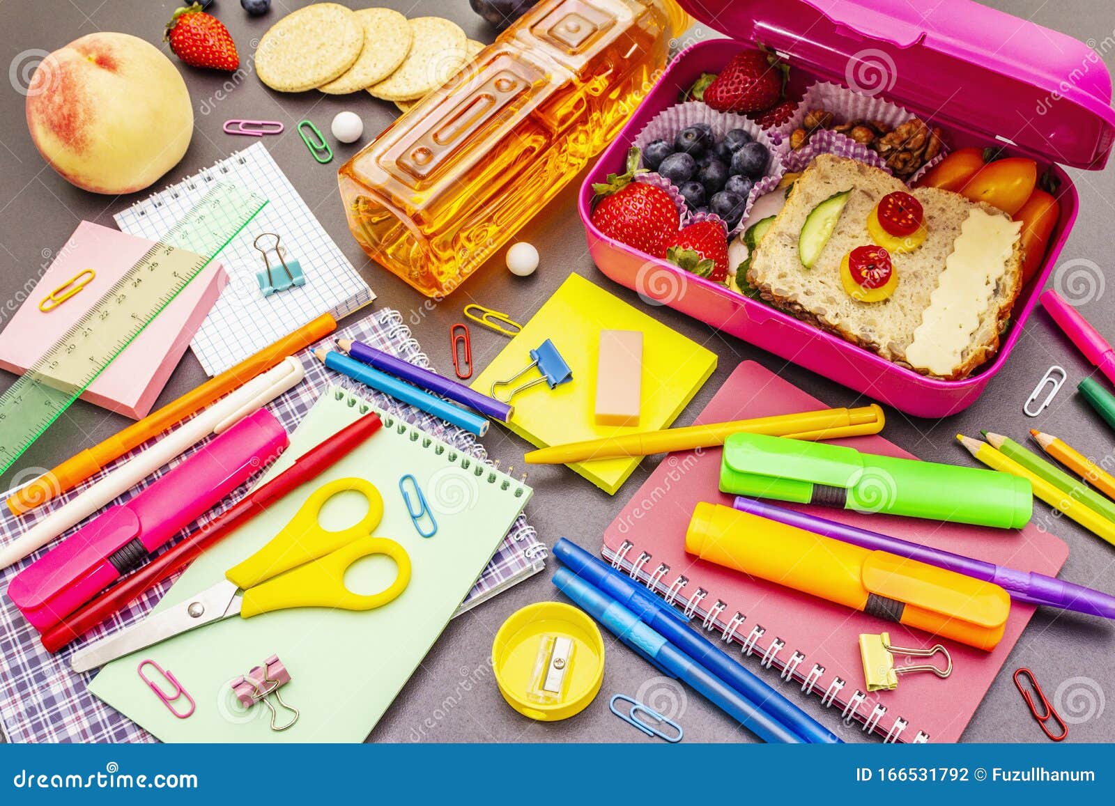 School Lunch Box with School Supplies Stock Photo - Image of clip