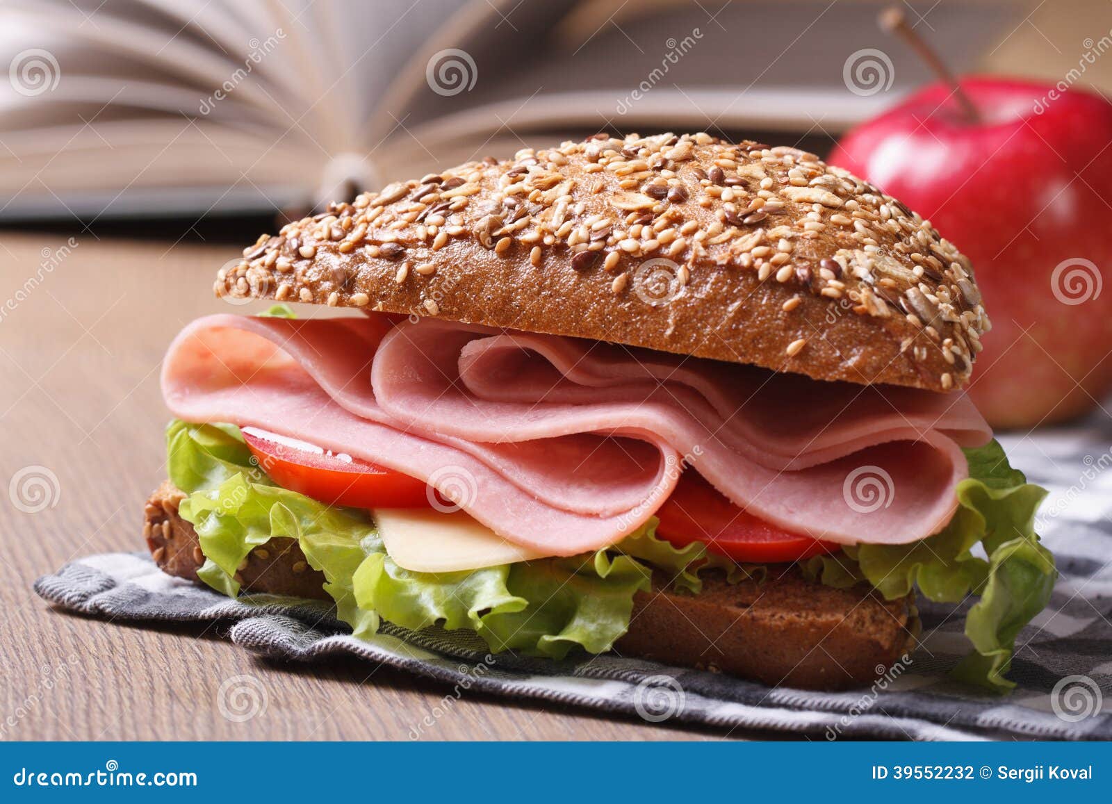School Lunch a Ham Sandwich and Apple Closeup Stock Photo Image of