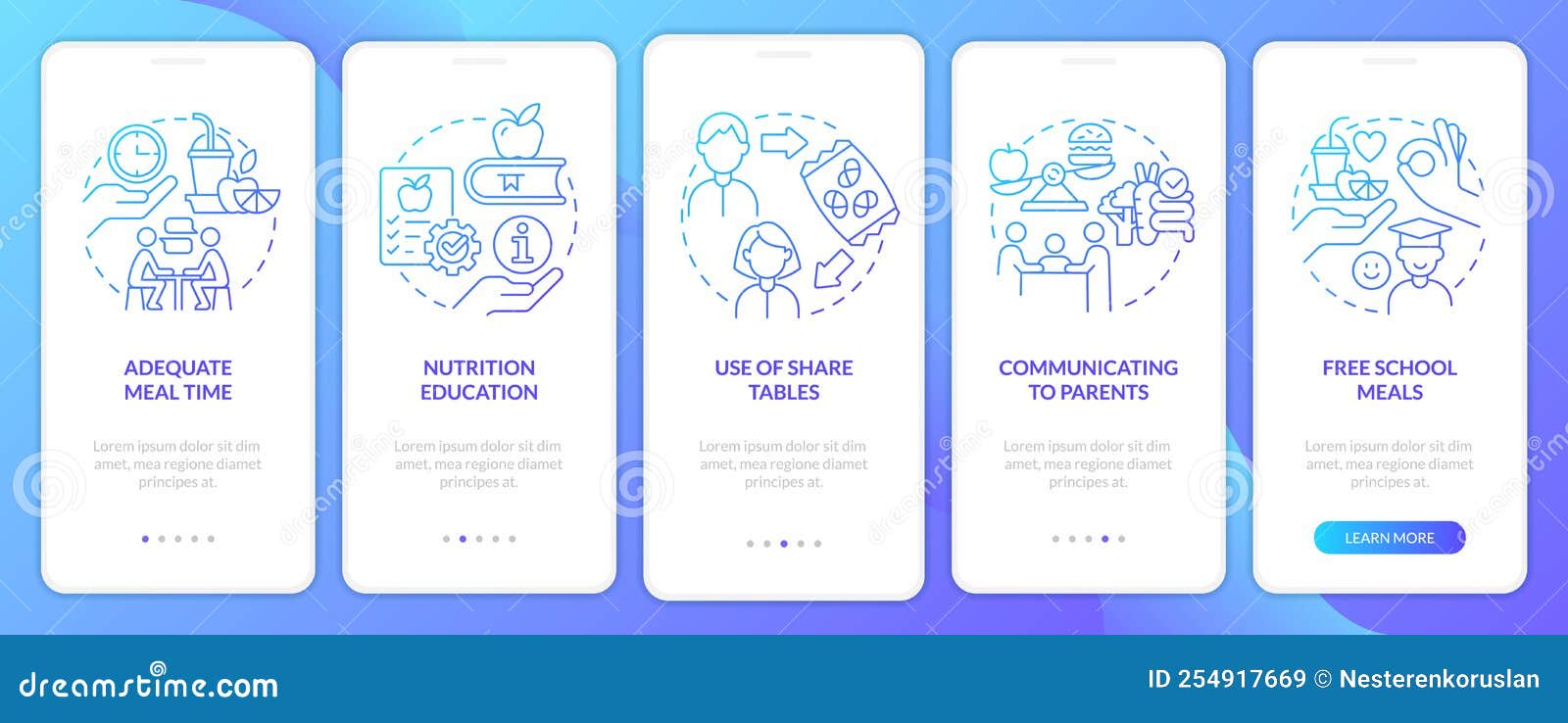 School Lunch Program Importance Blue Gradient Onboarding Mobile App