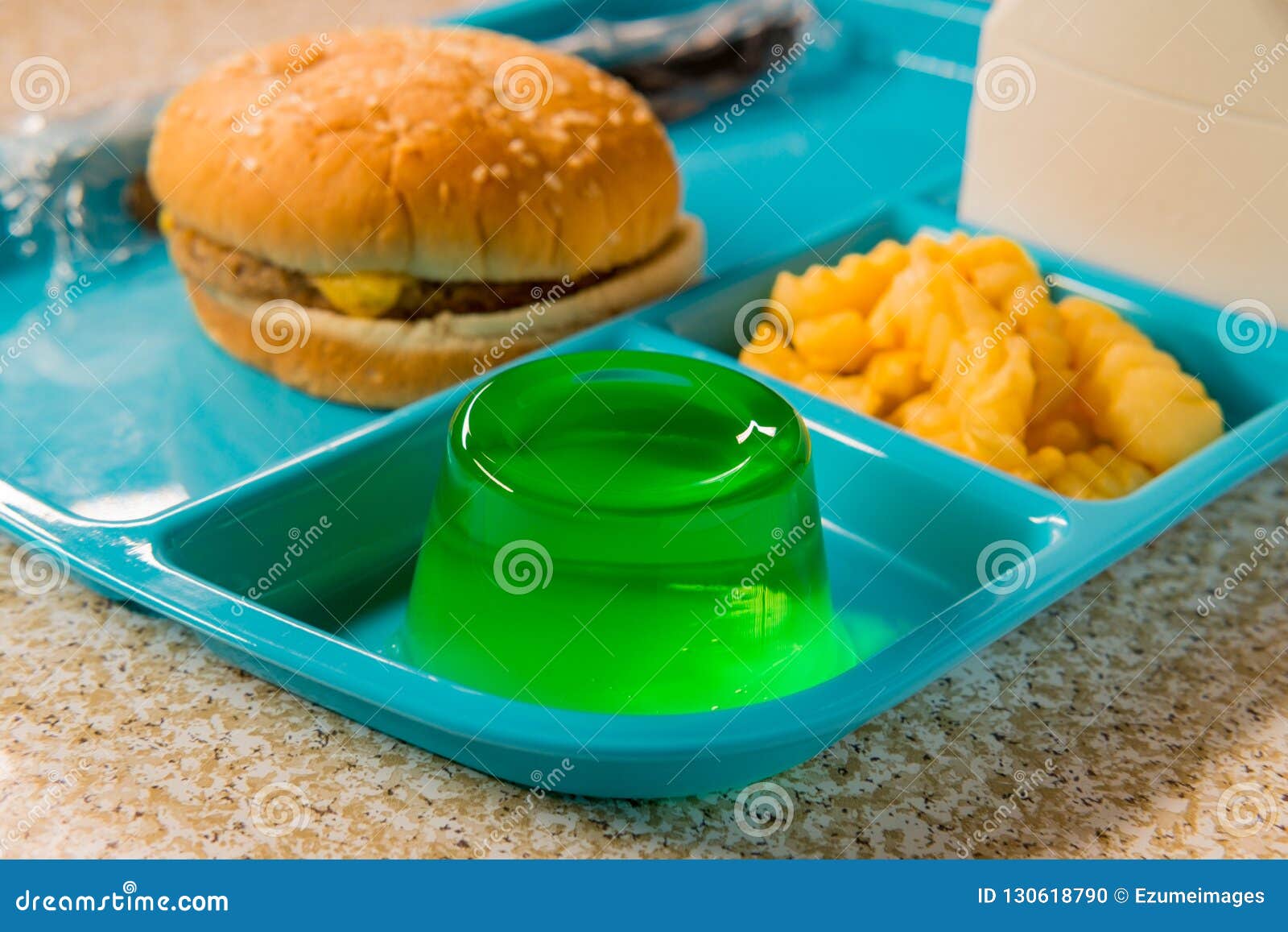 School Lunch Tray Cheeseburger Stock Photo - Image of education