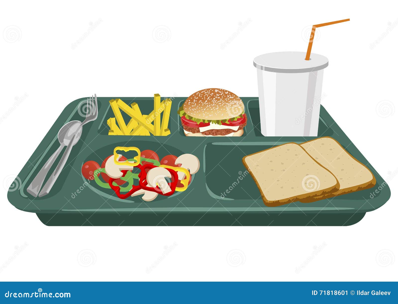 A School Lunch Tray with Copy Space Stock Vector Illustration of