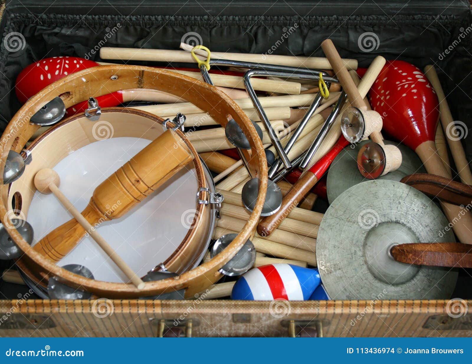 School Music Instruments in an Old Suitcase Stock Photo - Image of