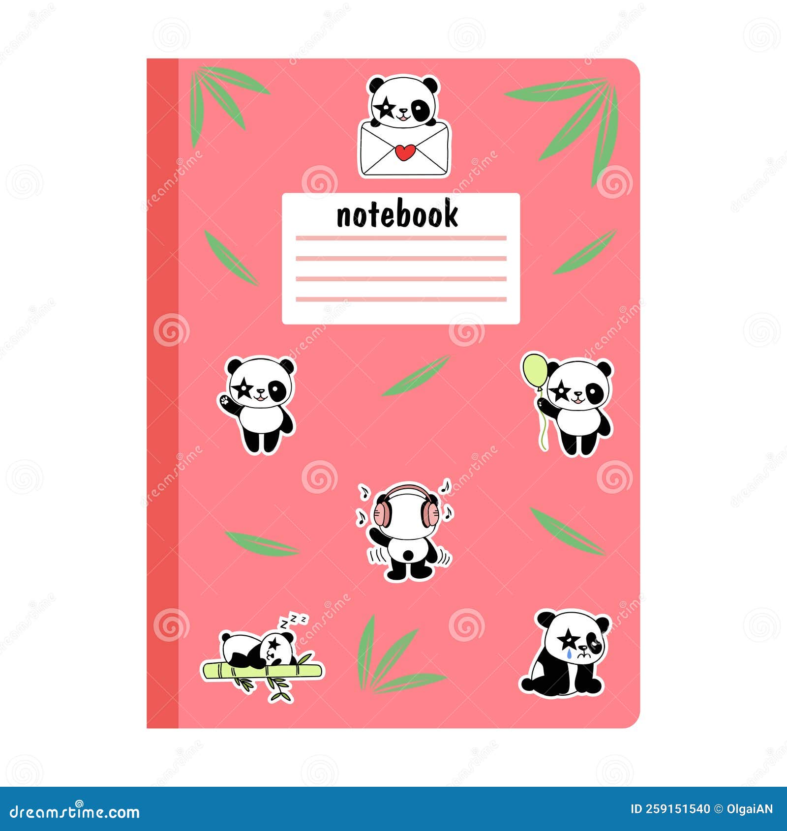 A School Notebook with a Friendly Cute Panda. Vector Illustration Stock ...