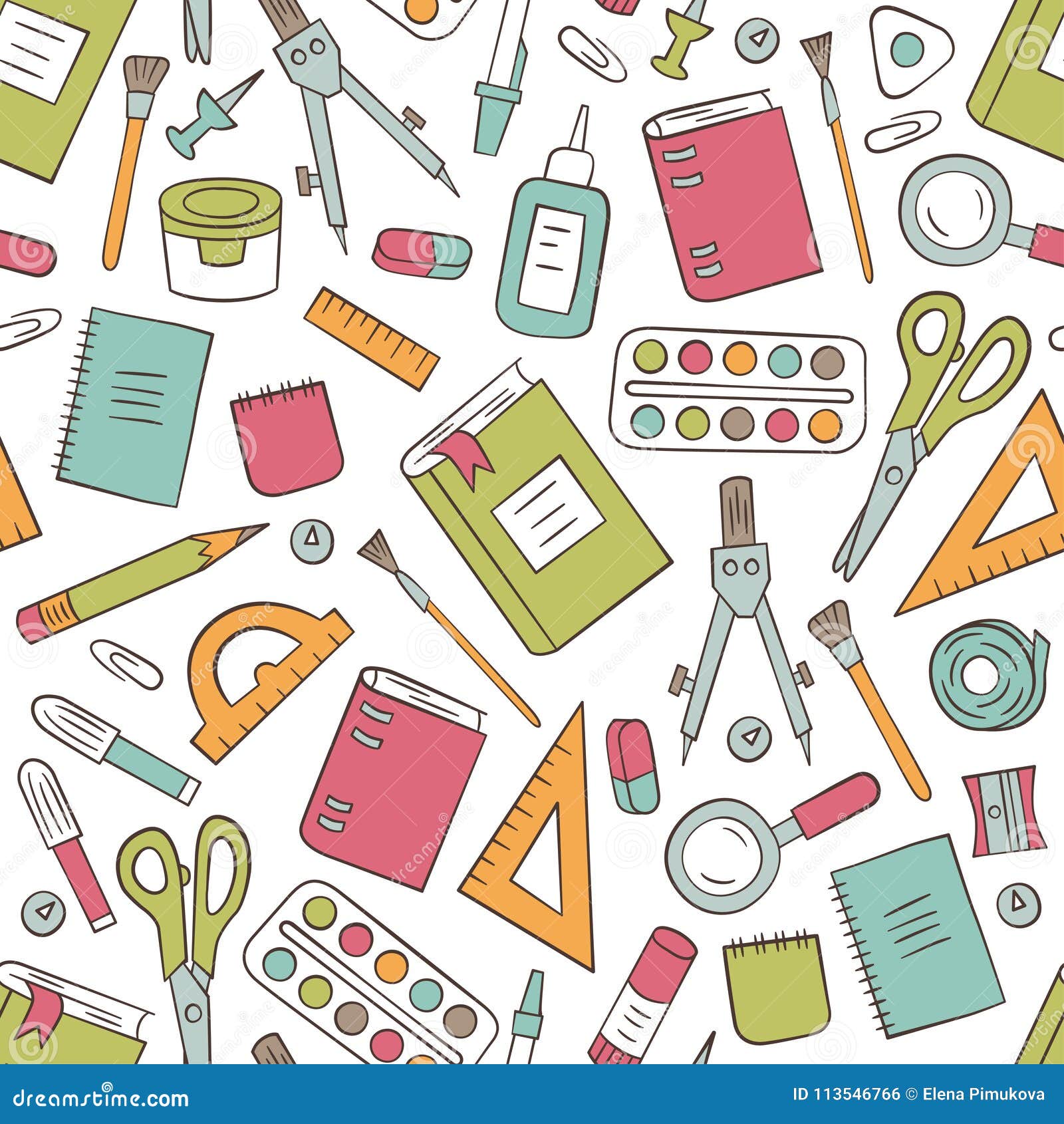 School and Office Stationery. Seamless Pattern in Doodle and Cartoon