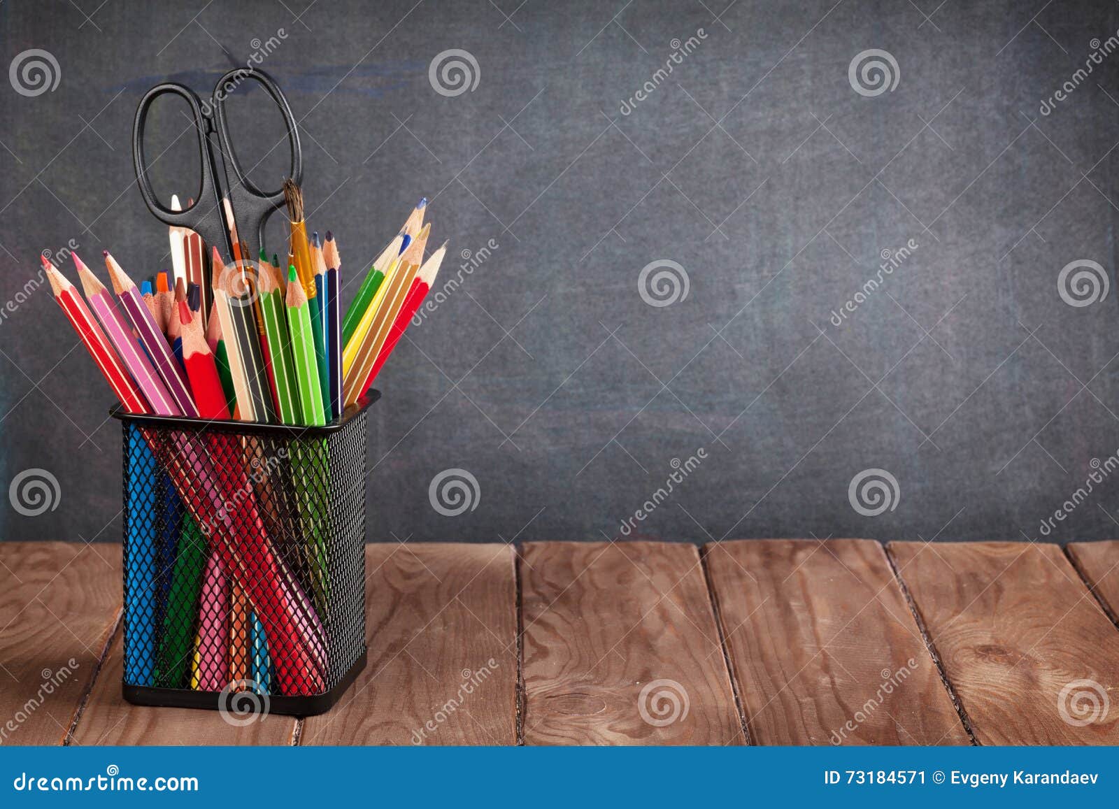 School and Office Supplies on Classroom Table Stock Image Image of