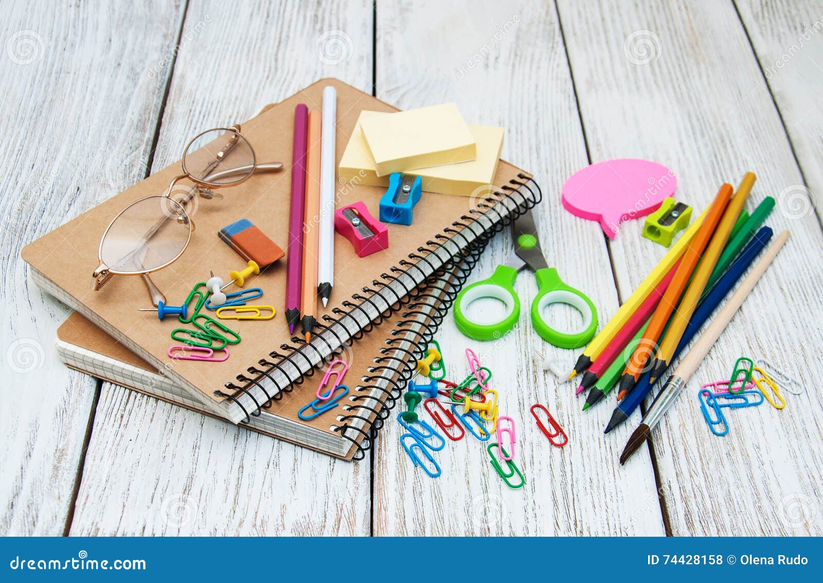School office supplies stock photo. Image of objects 74428158