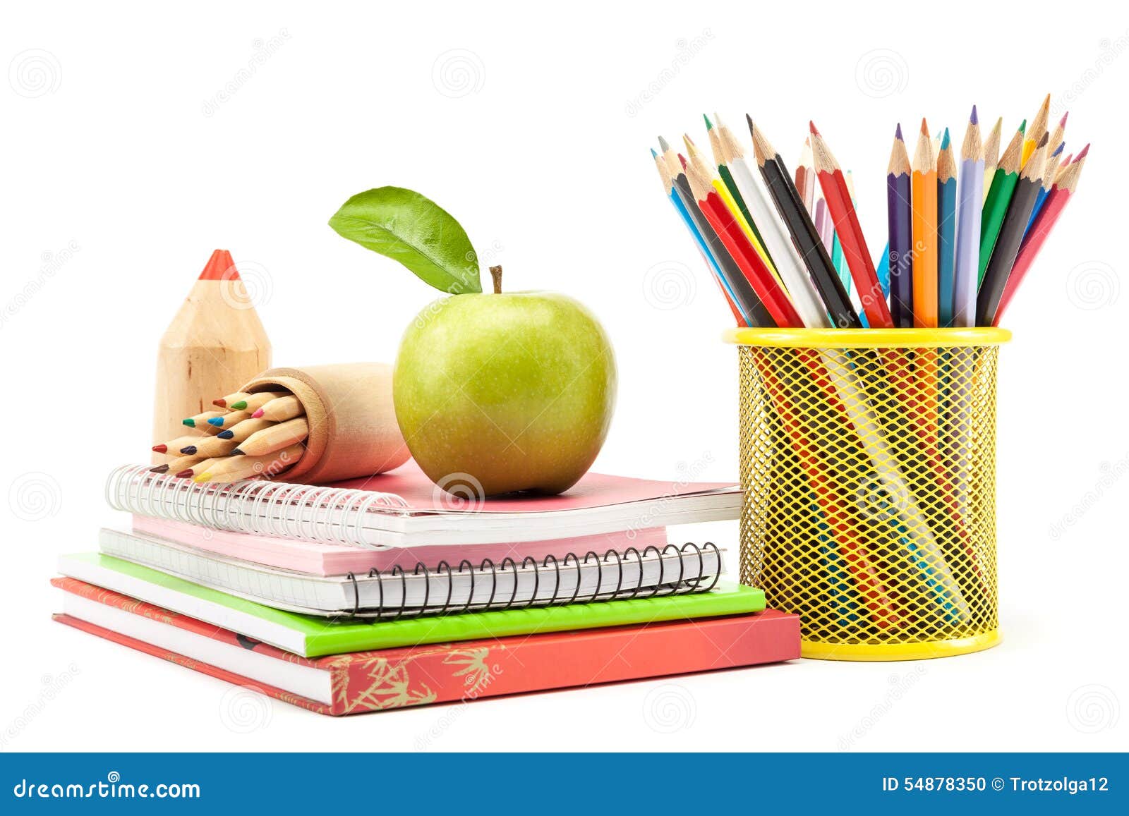School and Office Supplies on White Background, Back To School Stock
