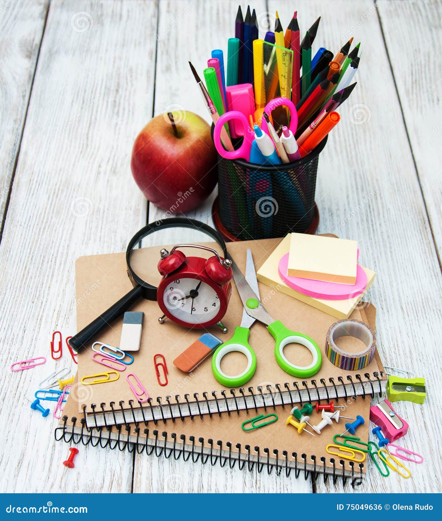 School office supplies stock photo. Image of scissors 75049636