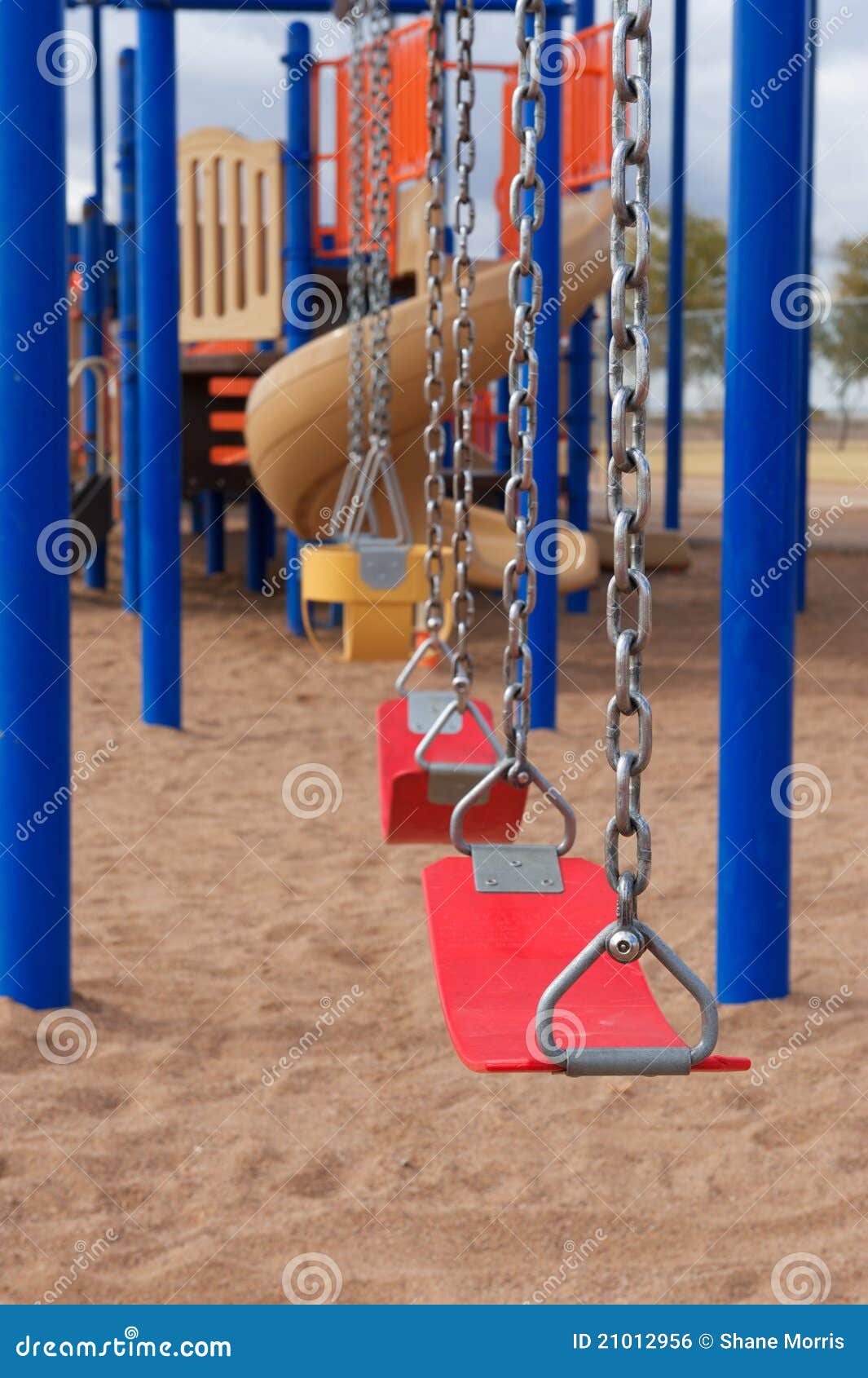 School or Park Playground Equipment with Swings Stock Photo Image of