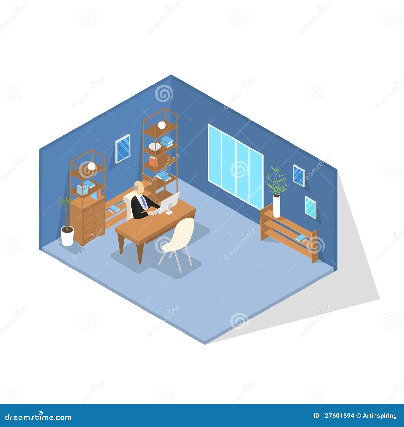 School Principal Sitting in His Office and Working Stock Vector -  Illustration of study, cartoon: 127601894