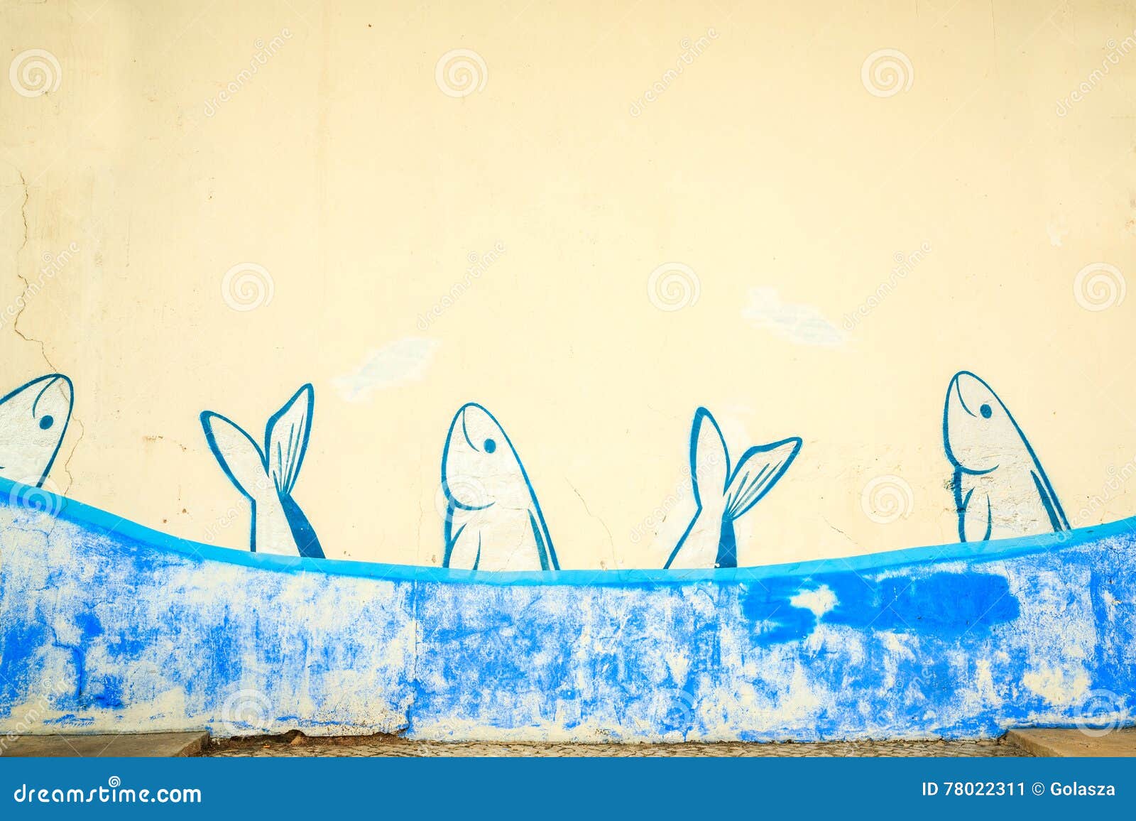 School of Sardines Painted on the Wall Stock Illustration