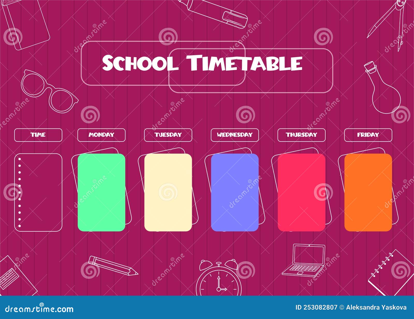 School Schedule. Timetable for Kids. Weekly Time Table with Day of the