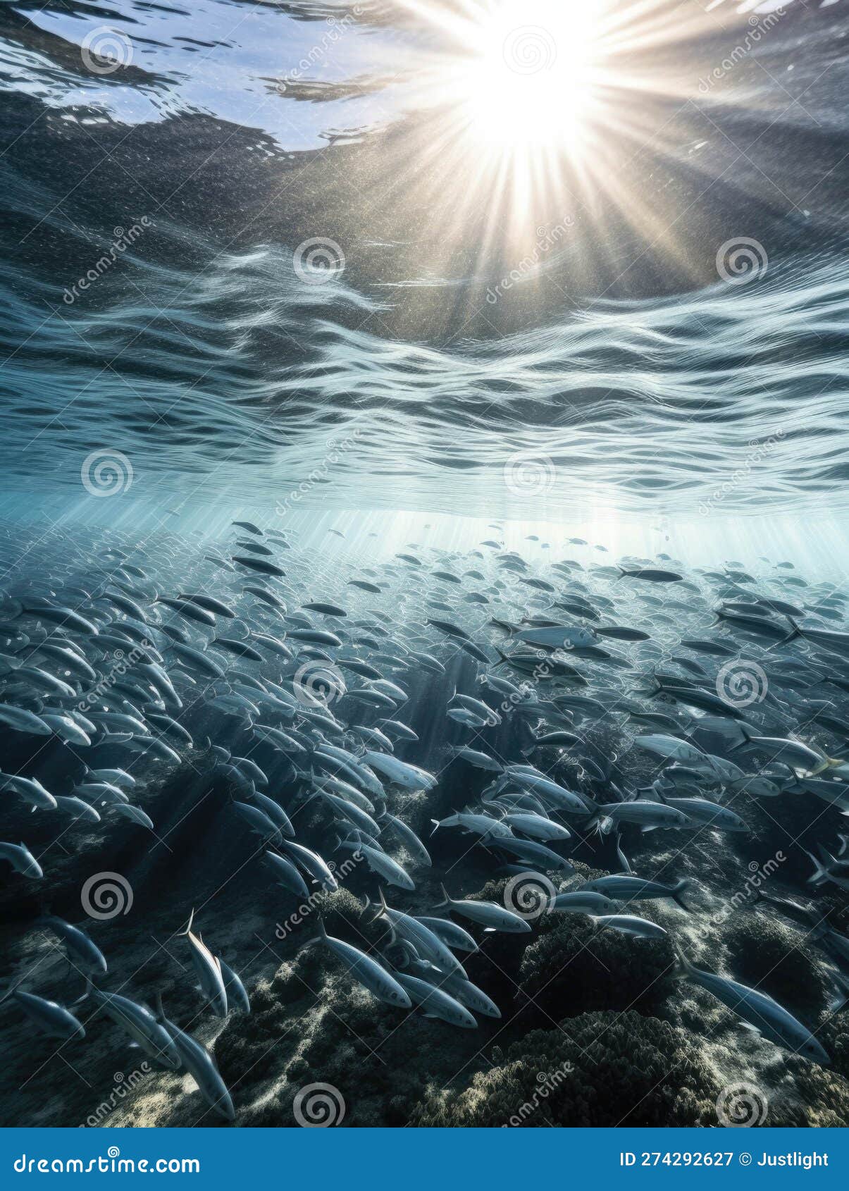 A School of Silver Fish Quivering Beneath the Sunlight Little Ripples ...