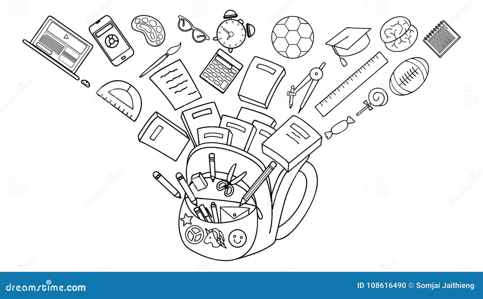 School Stationary Coloring Page Stock Illustrations 28 School
