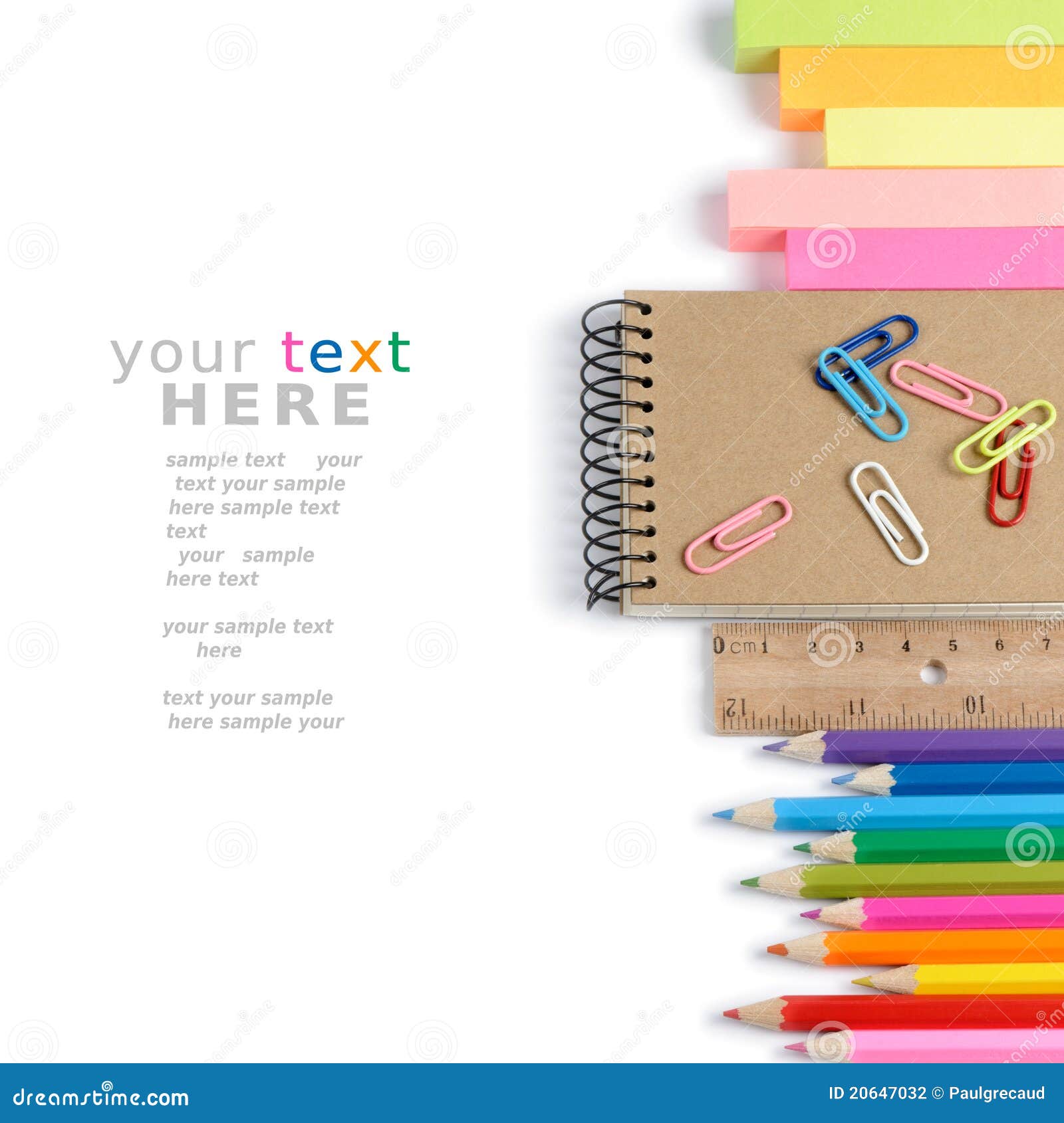School Stationery Isolated Over White Stock Photo Image of notepad