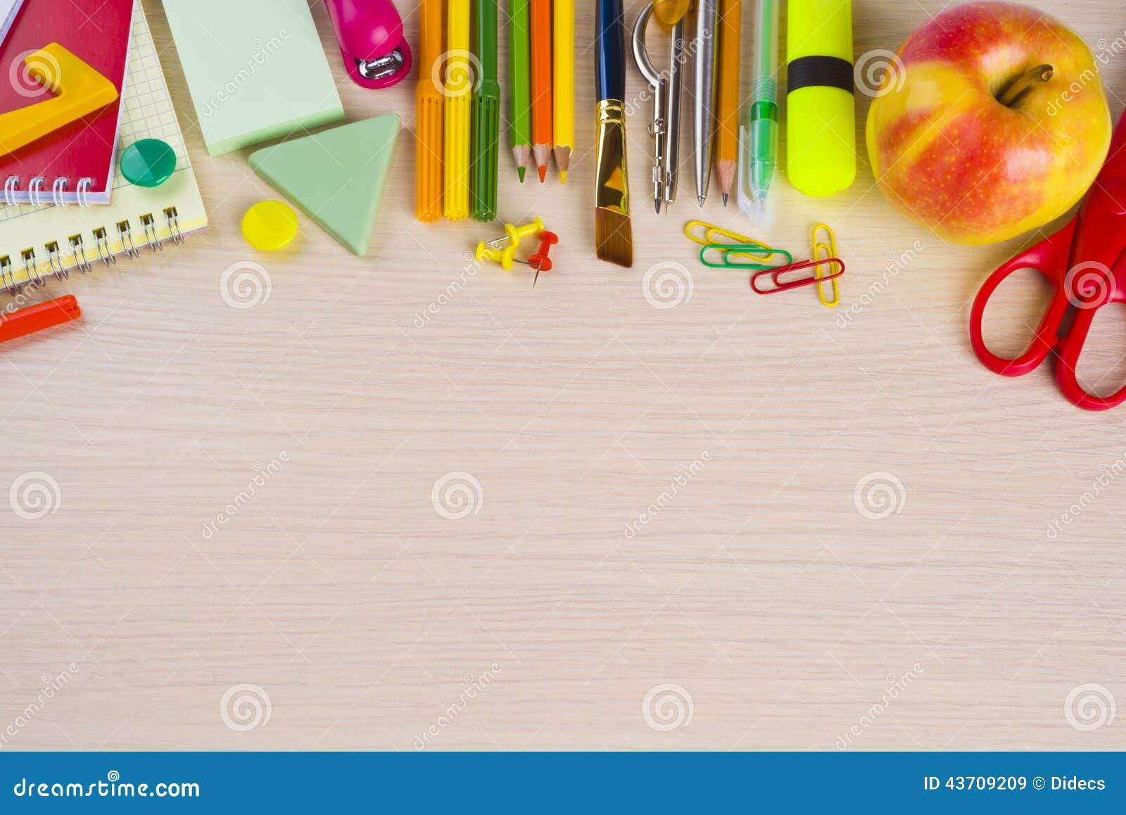school stationery supplies on table