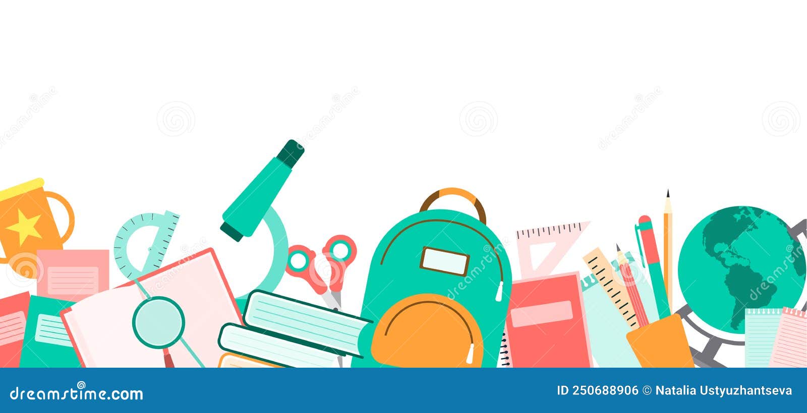 School Stationery , Tools,supplies, Items. Horizontal Banner Template
